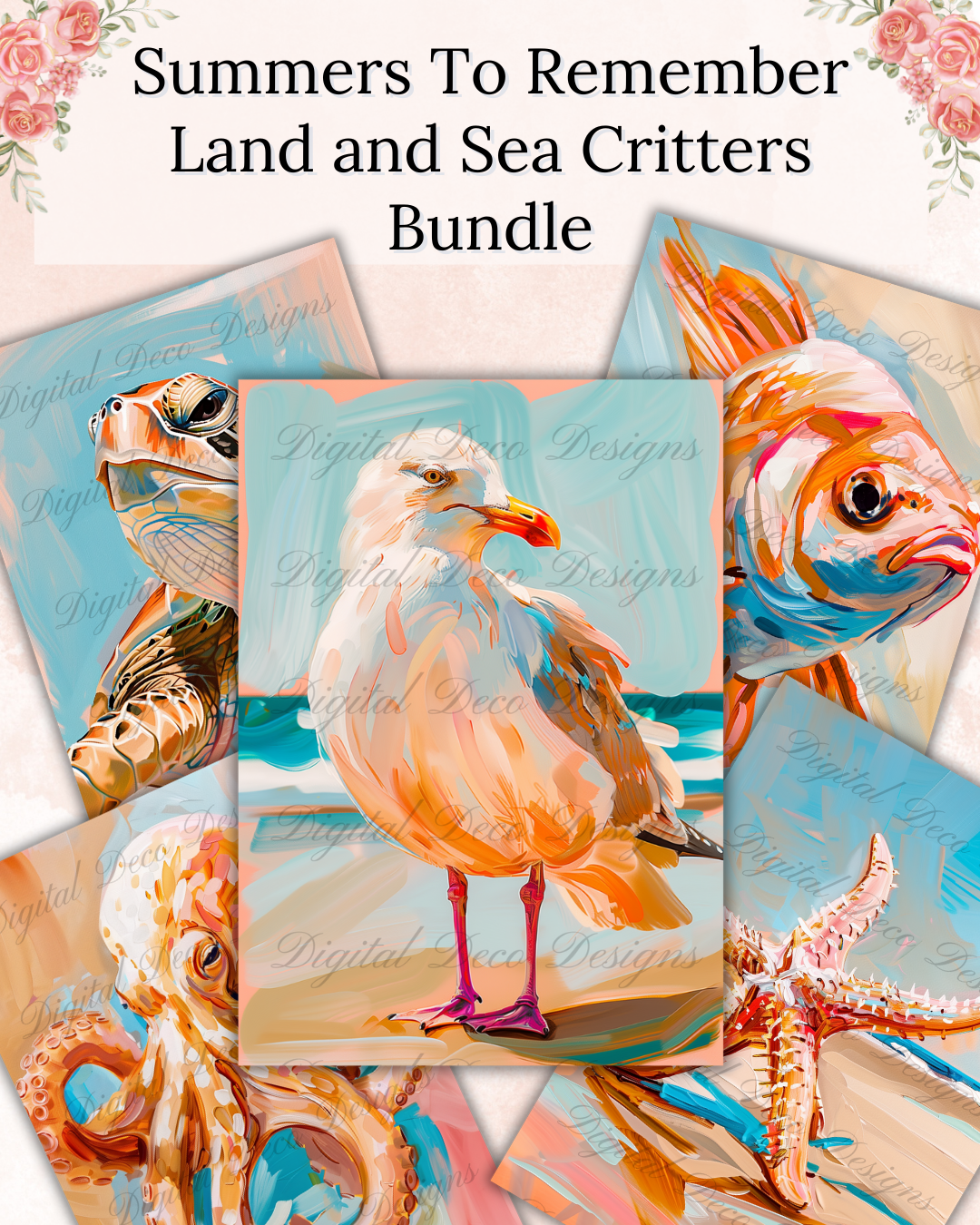 Sun, Sand, Shore: Summers To Remember (Land and Sea Critters Bundle) Z080-Decoupage Paper