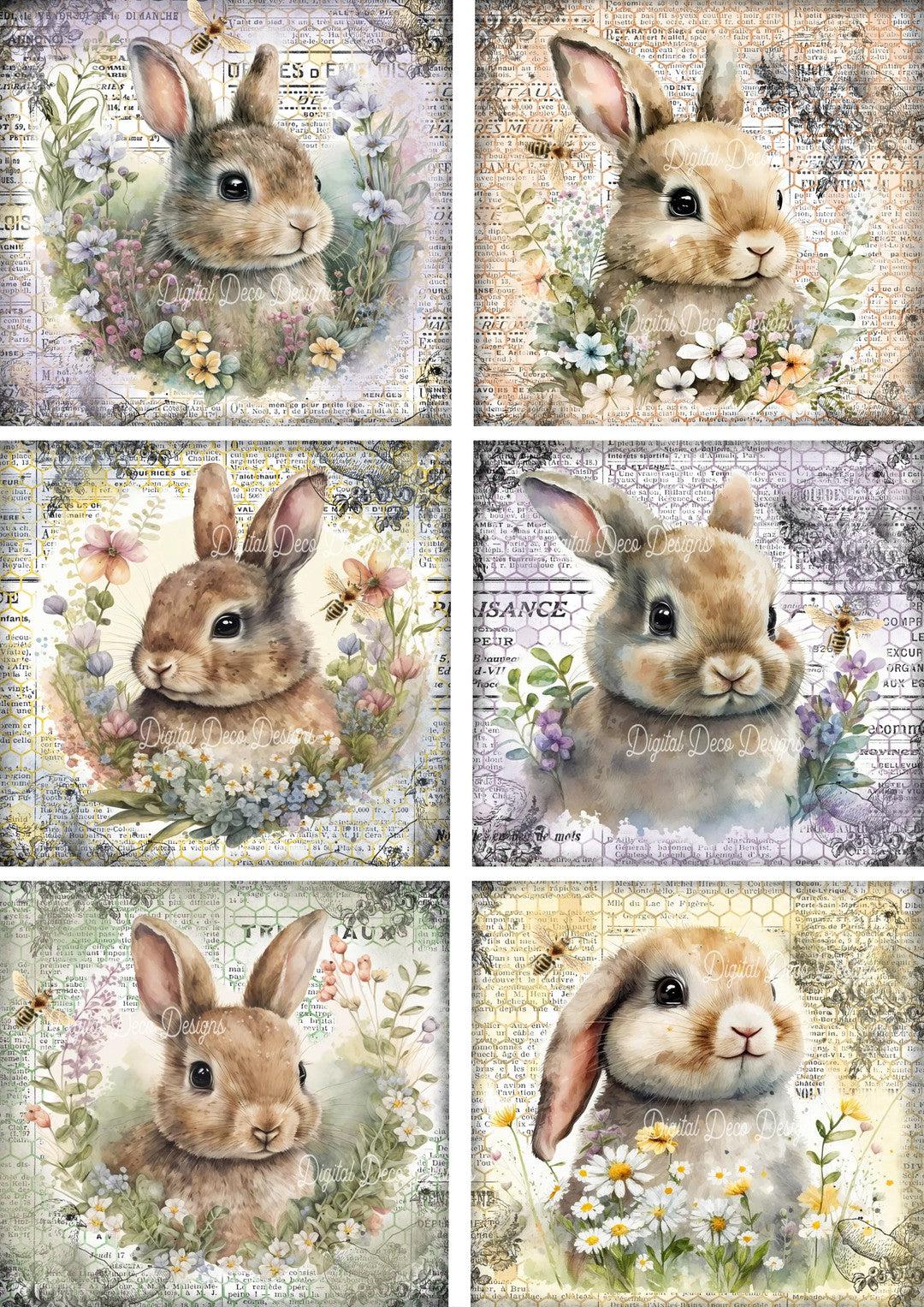 Meadow Bunnies Collage Sheet (#C063)-Digital Deco Designs