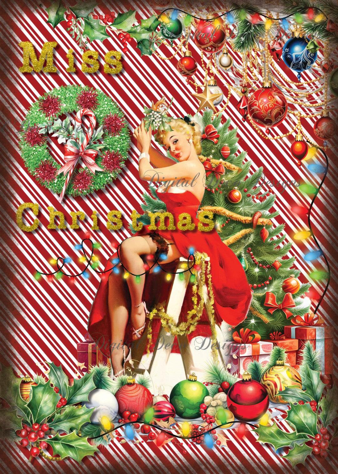 Miss Christmas Pin Up Girl (#C071)-Digital Deco Designs