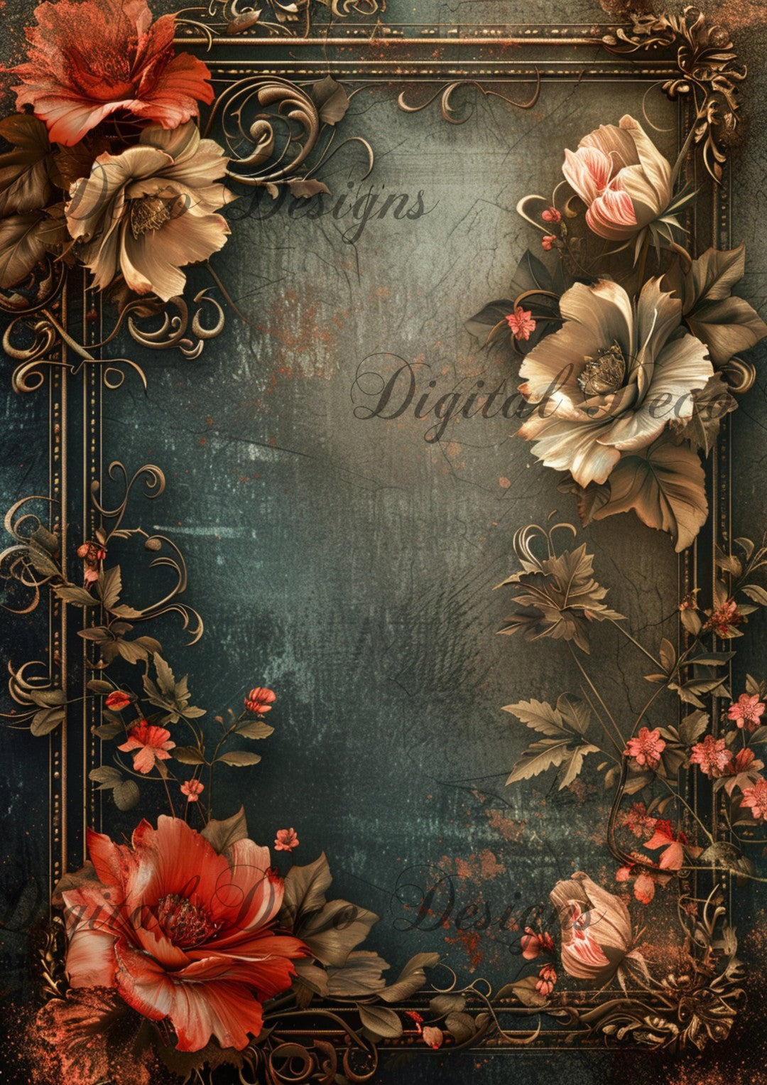 Ornate Floral Frame 1 (#G006)-Decoupage Paper