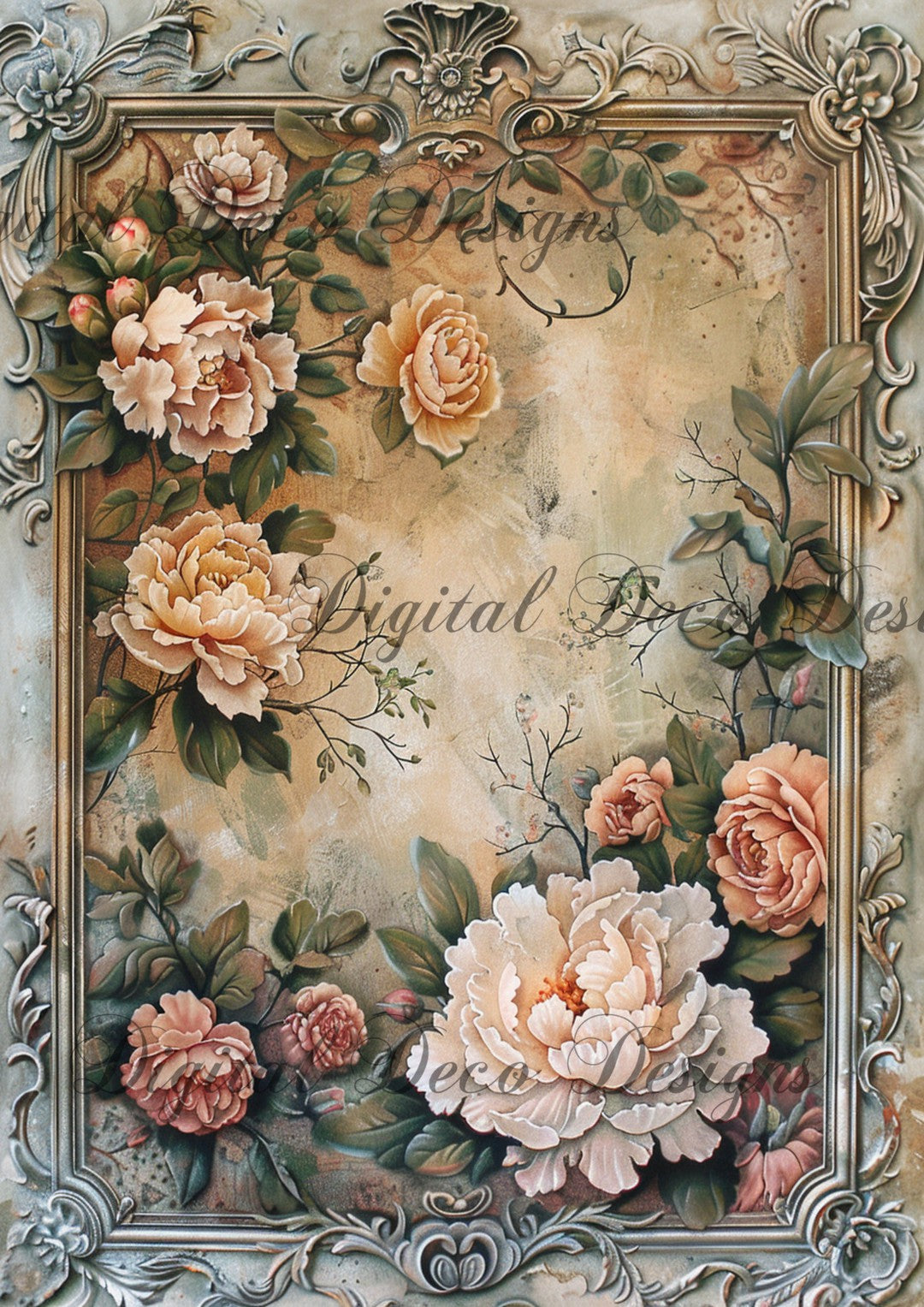 Ornate Floral Frame 4 (#G009)-Decoupage Paper