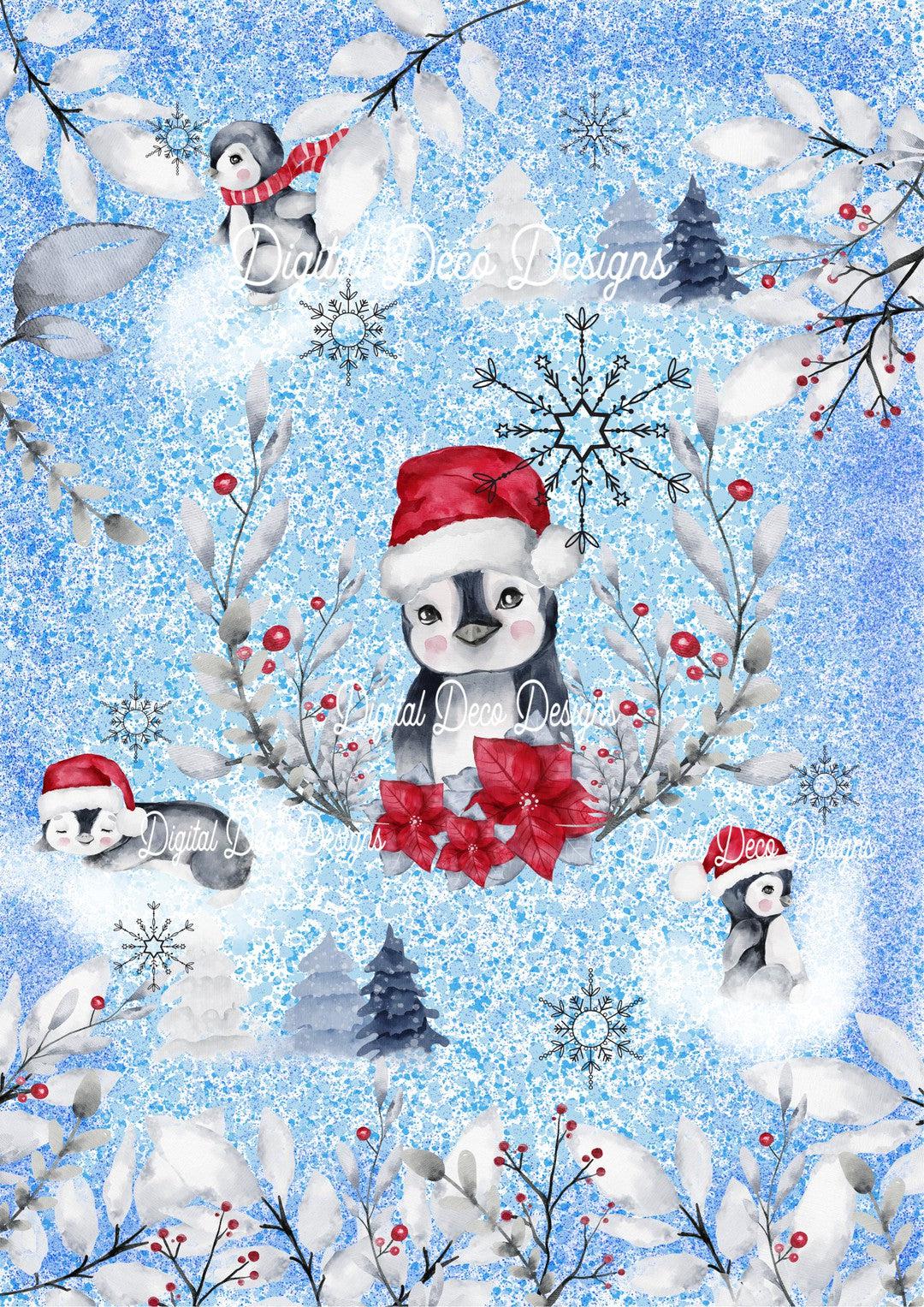 Penguin Play (#D003)-Digital Deco Designs