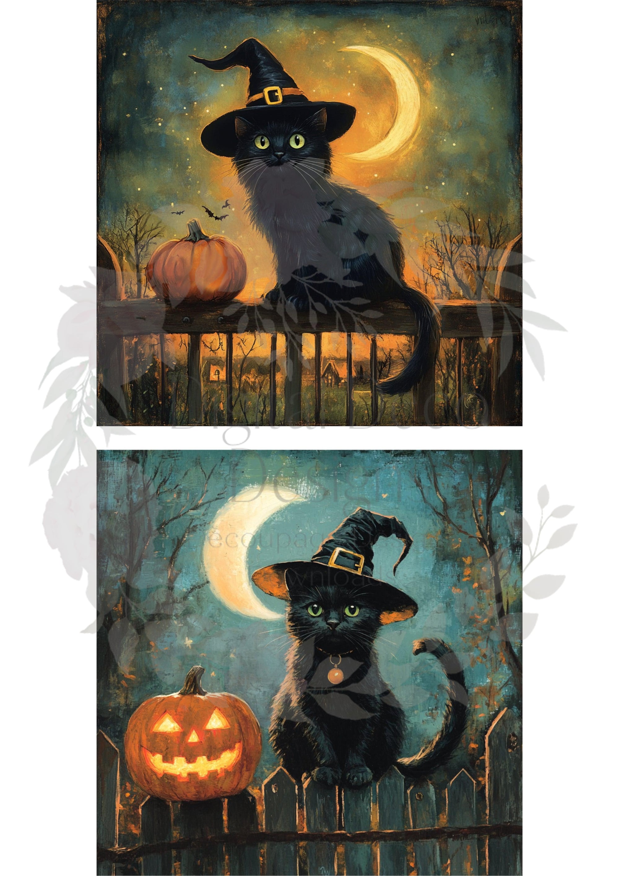 Picket Black Cats Combo (#I066)-Decoupage Paper