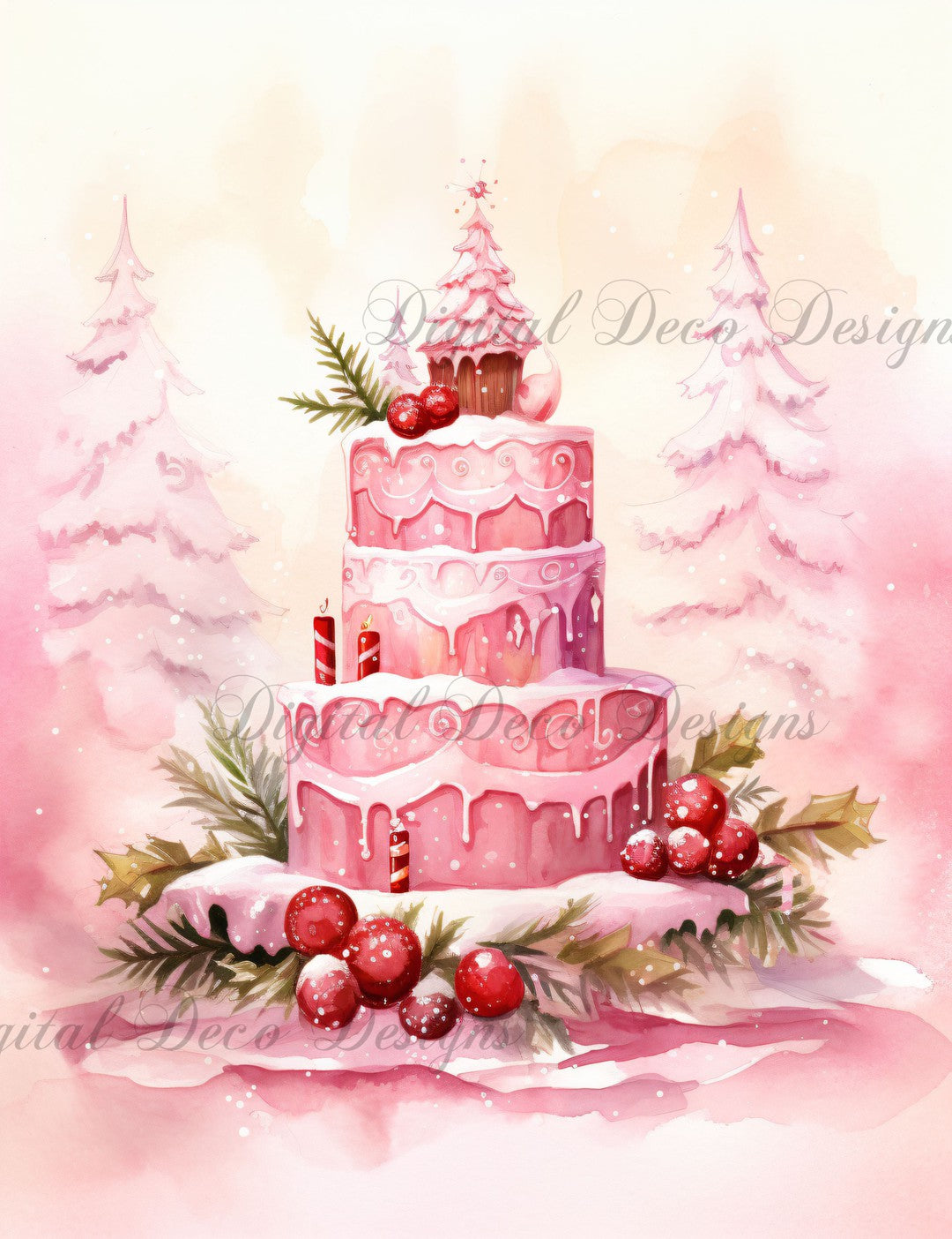 Pink Christmas Wonderland 2 (#H034)-Decoupage Paper