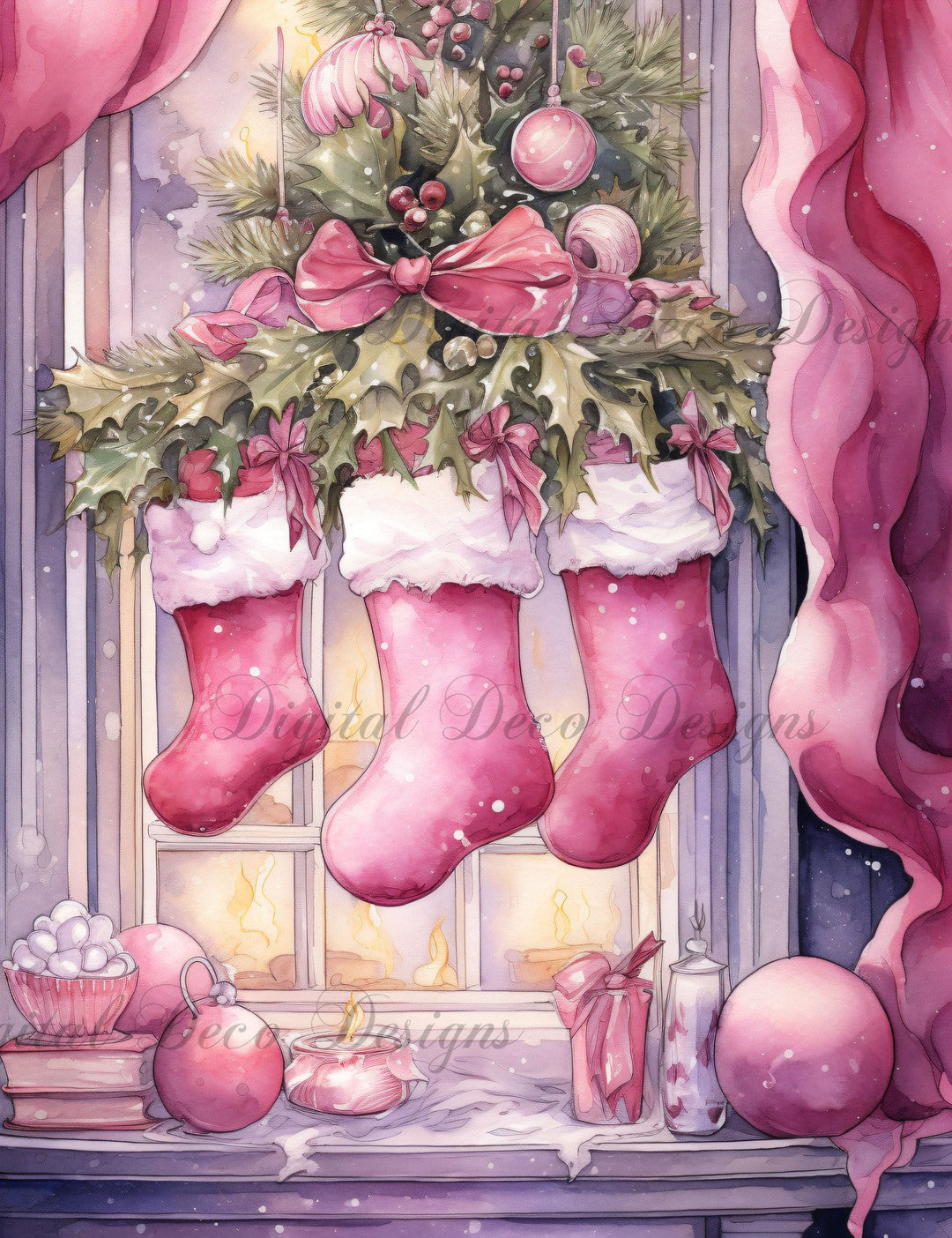 Pink Christmas Wonderland 4 (#H036)-Decoupage Paper