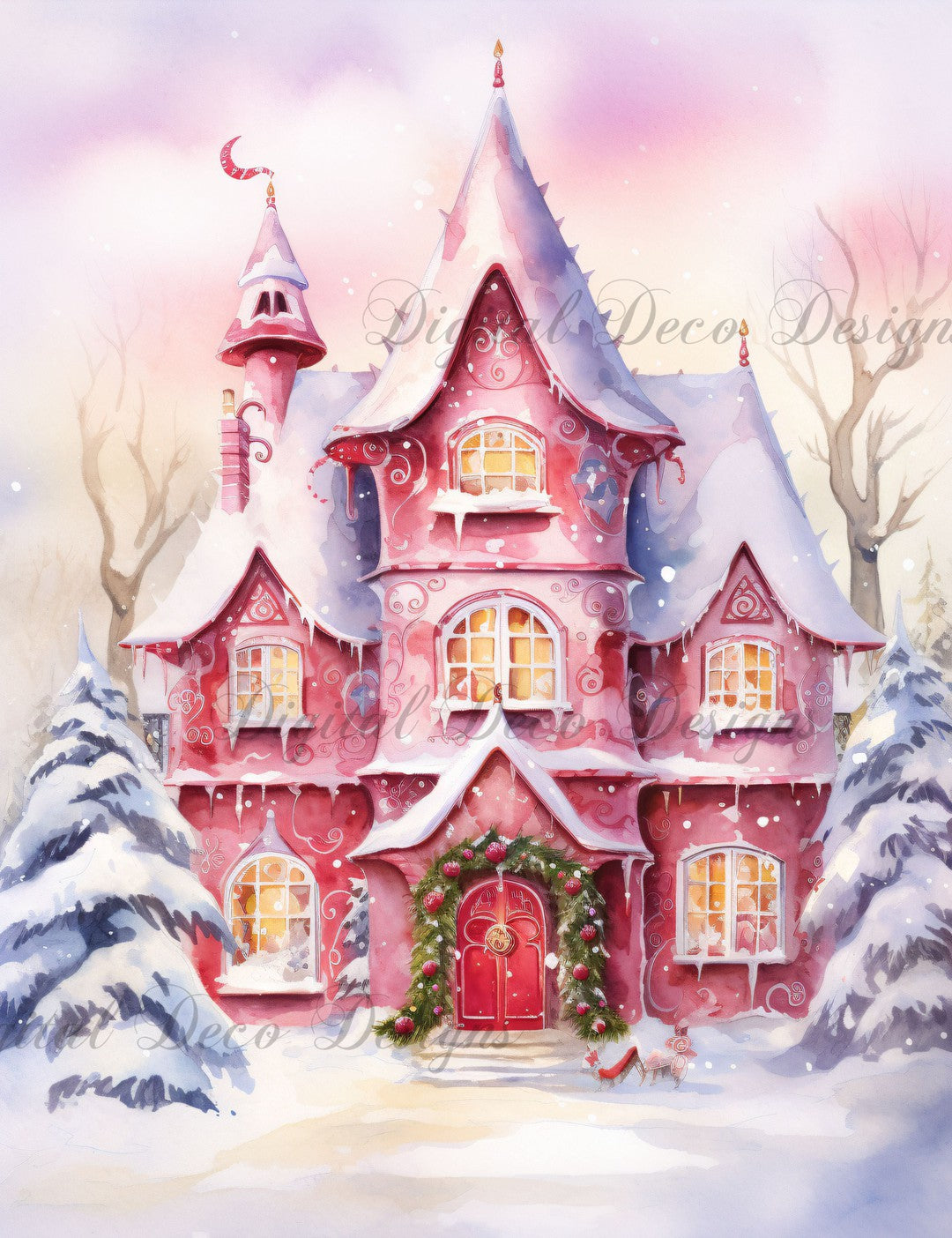 Pink Christmas Wonderland 7 (#H039)-Digital Deco Designs