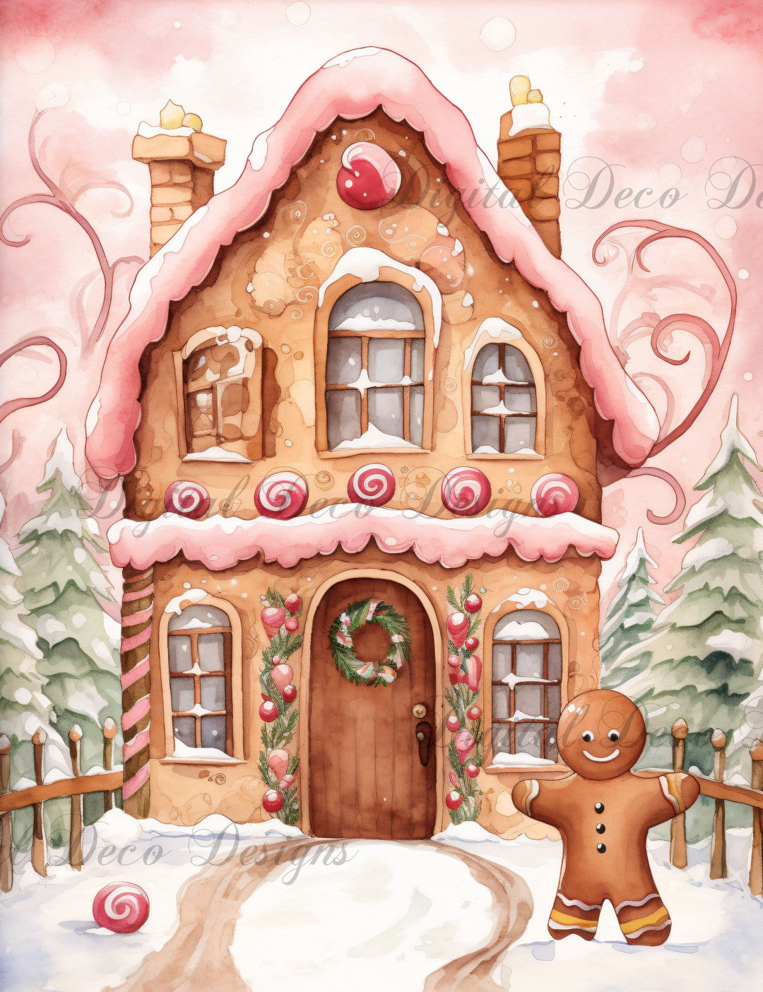Pink Christmas Wonderland Gingerbread 11 (#H051)-Digital Deco Designs