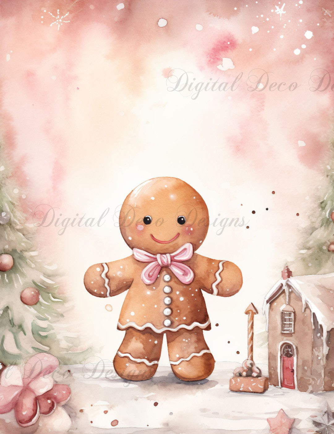 Pink Christmas Wonderland Gingerbread 13 (#H053)-Digital Deco Designs