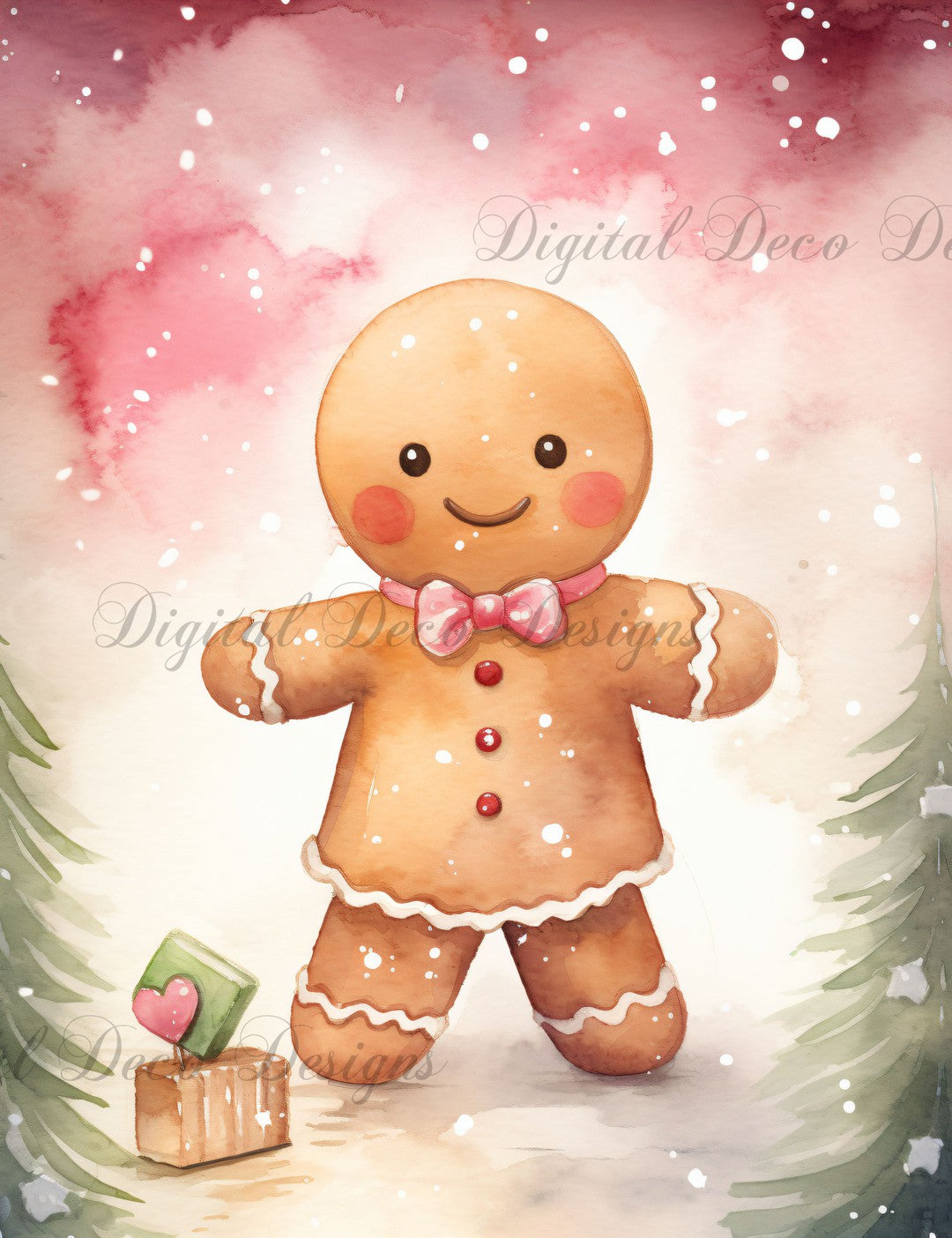 Pink Christmas Wonderland Gingerbread 1 (#H041)-Digital Deco Designs