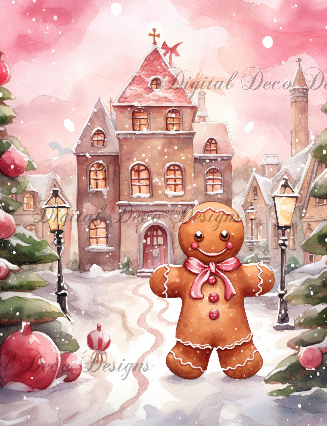 Pink Christmas Wonderland Gingerbread 2 (#H042)-Digital Deco Designs