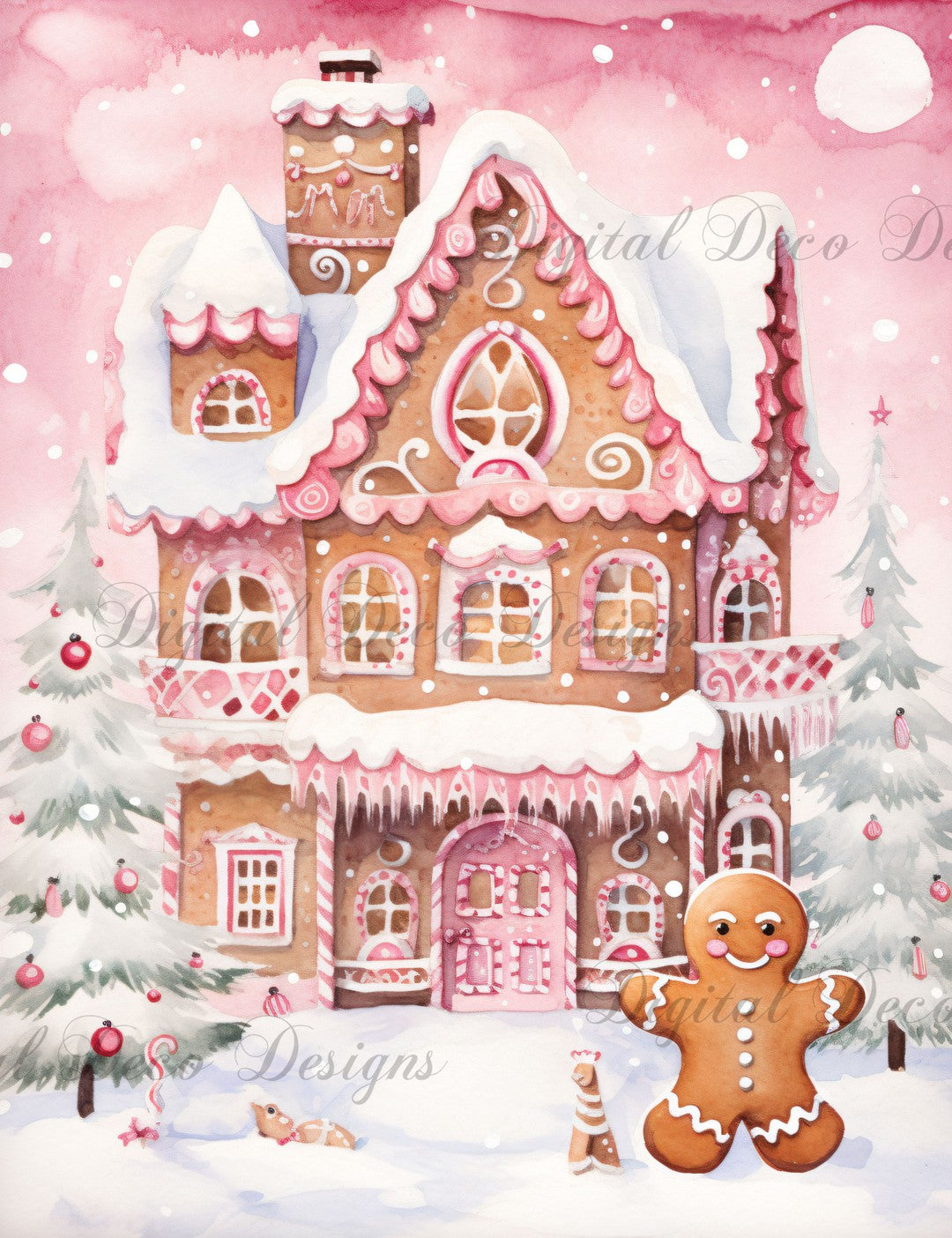 Pink Christmas Wonderland Gingerbread 3 (#H043)-Digital Deco Designs