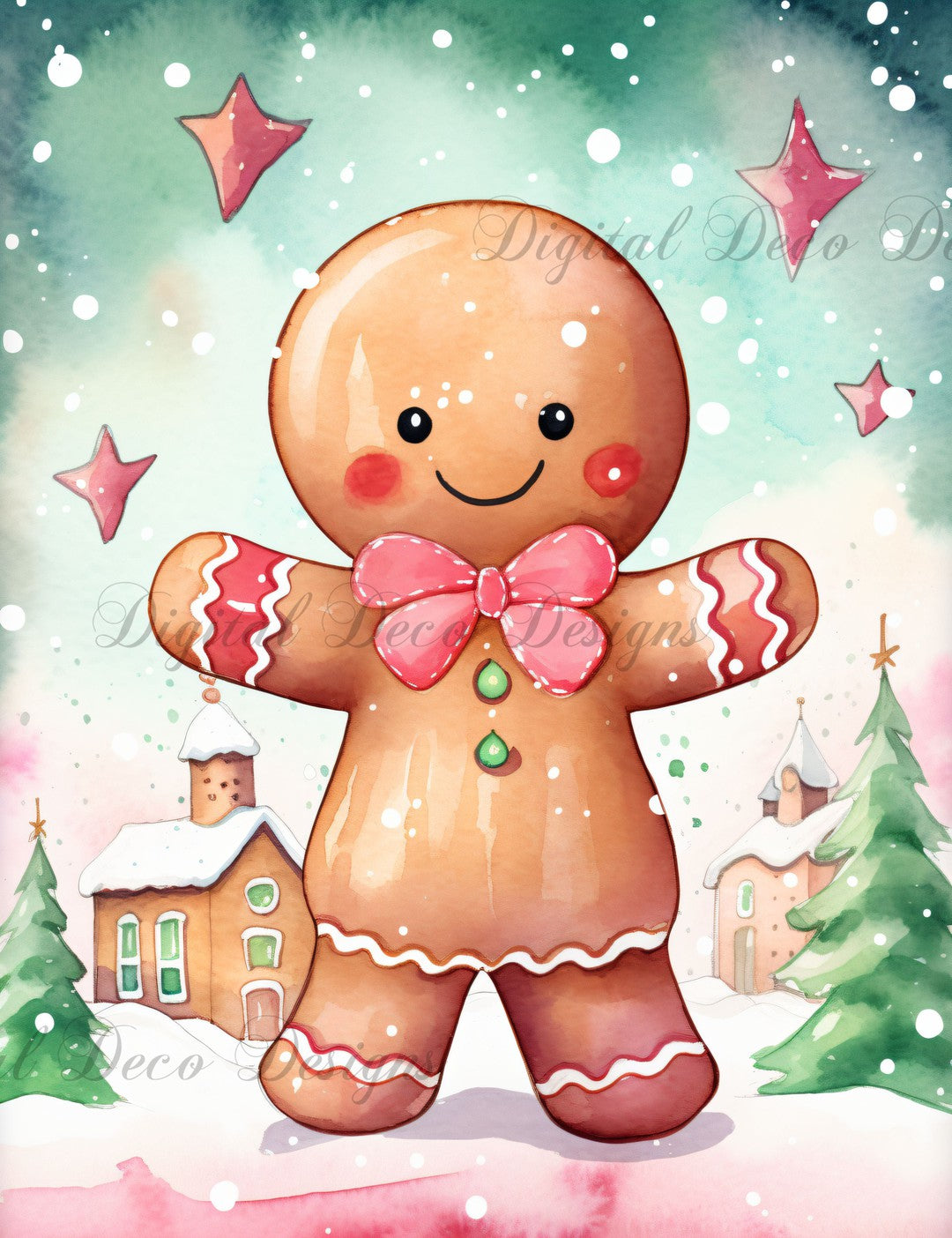 Pink Christmas Wonderland Gingerbread 6 (#H046)-Digital Deco Designs