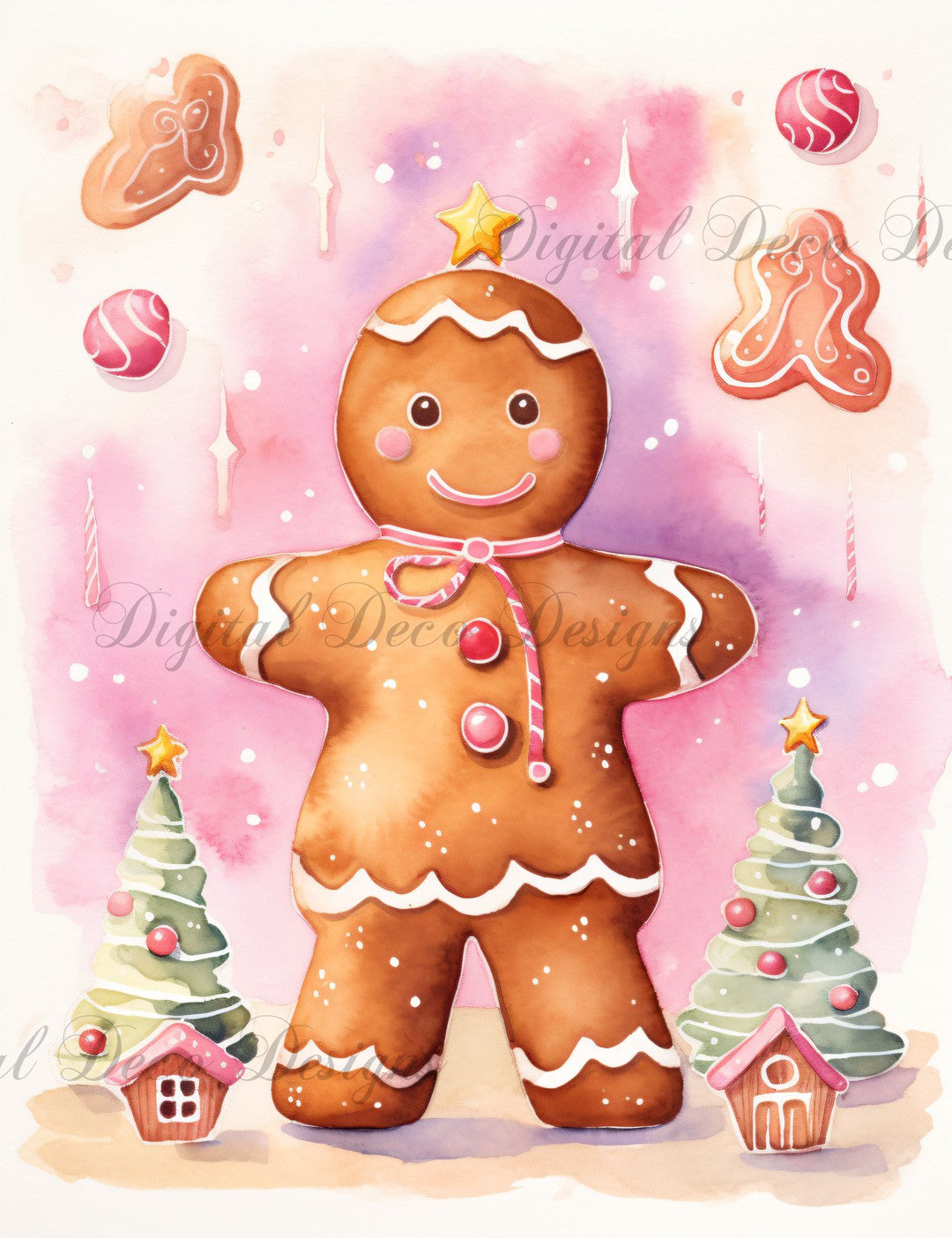 Pink Christmas Wonderland Gingerbread 8 (#H048)-Digital Deco Designs