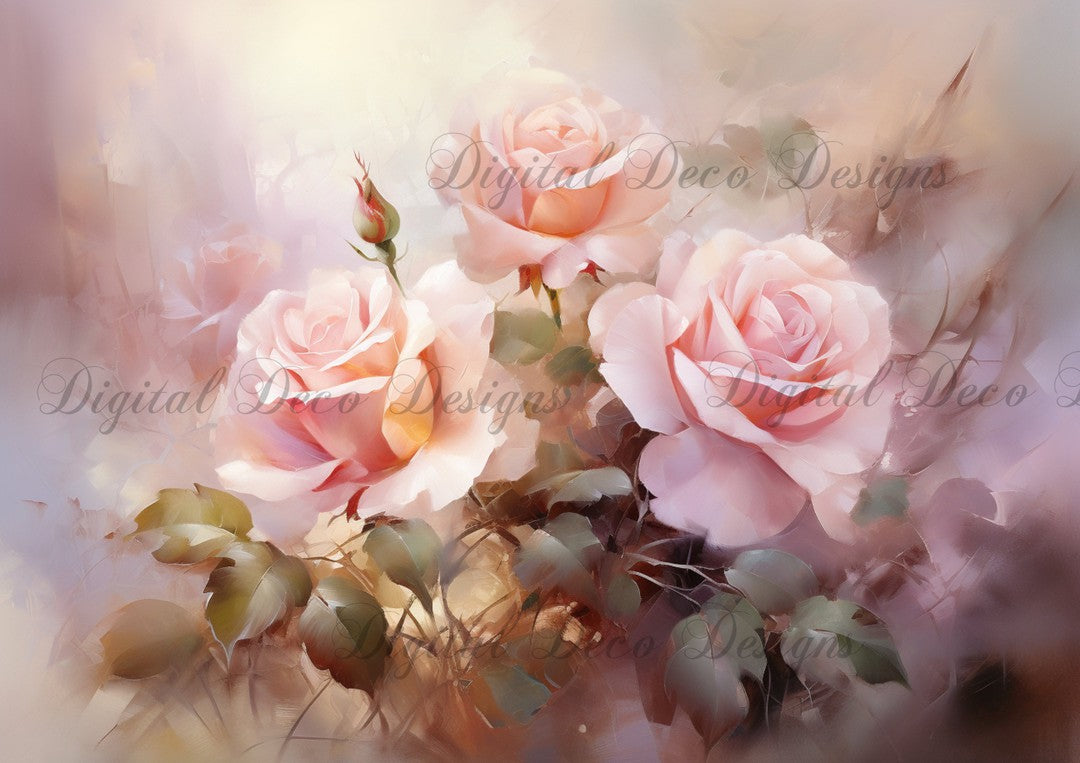 Pink Roses Painting 10 Background (#D040)-Digital Deco Designs