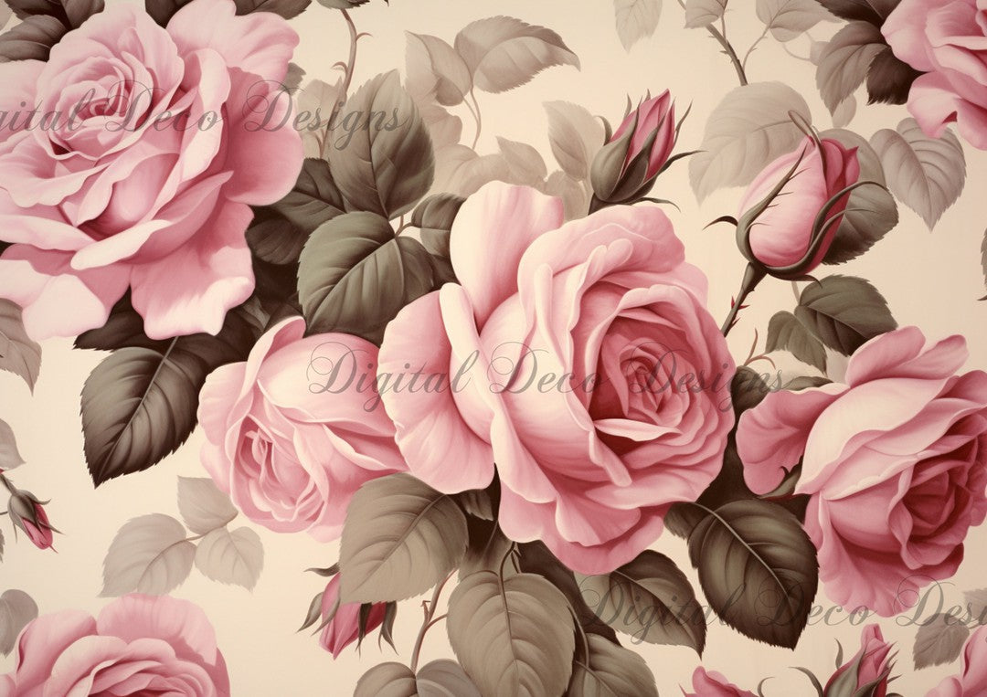 Design For Theme Roses Pink Roses Painting 11 Background (#D041) - Digital Deco Designs