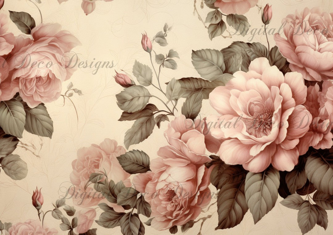 Pink Roses Painting 12 Background (#D042)-Digital Deco Designs
