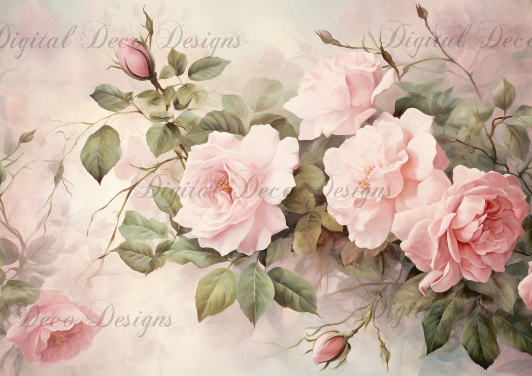 Pink Roses Painting 14 Background (#D044)-Digital Deco Designs