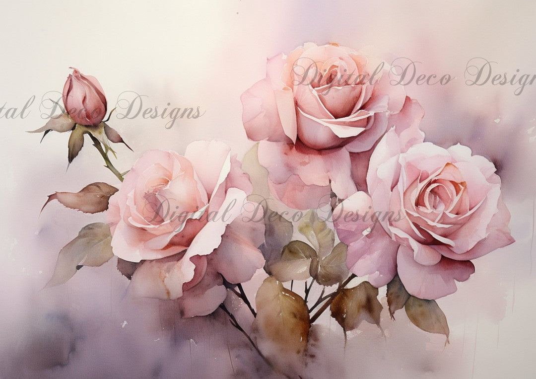 Design For Theme Roses Pink Roses Painting 1 Background (#D031) - Digital Deco Designs