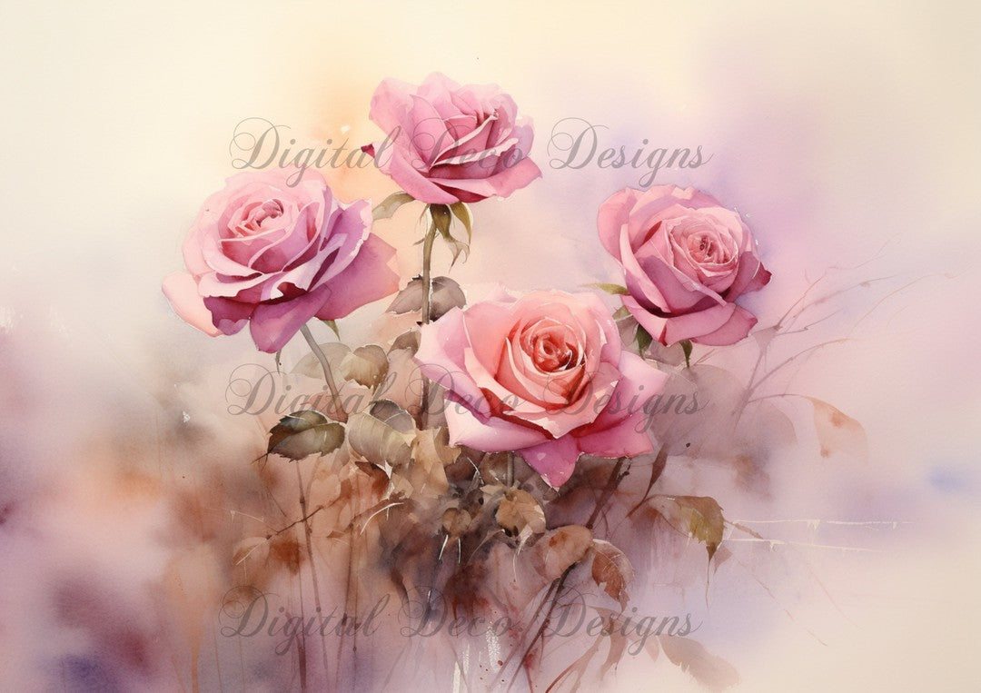 Pink Roses Painting 2 Background (#D032)-Digital Deco Designs