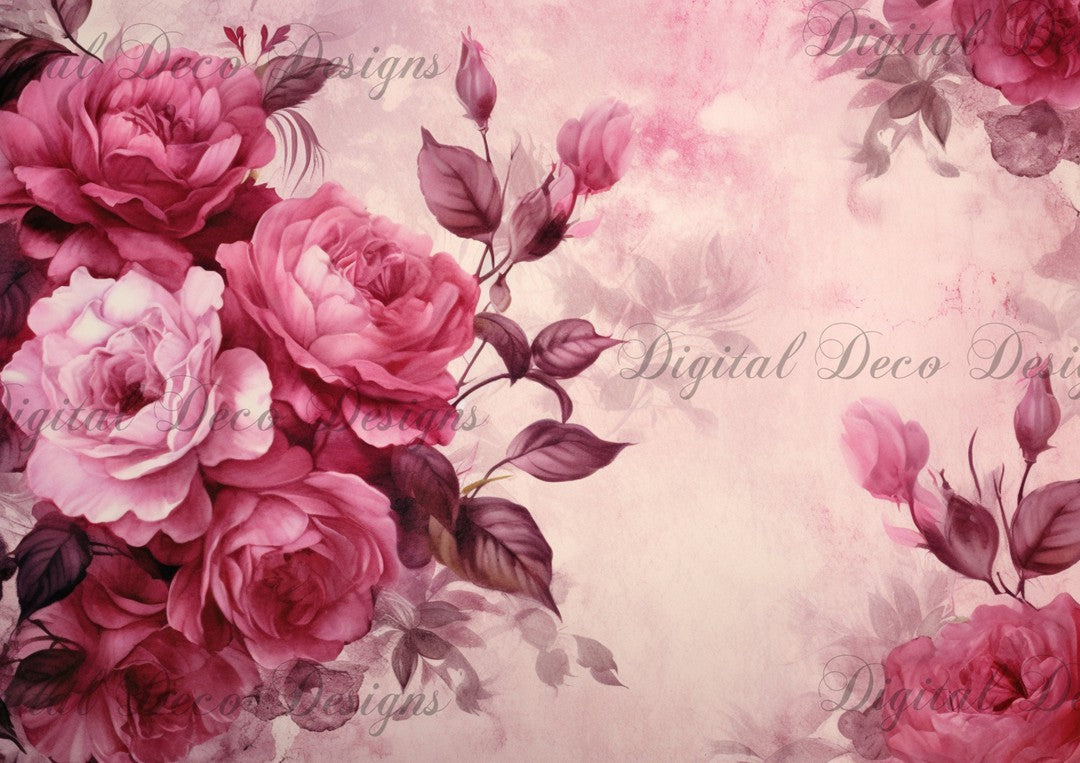 Design For Theme Roses Pink Roses Painting 3 Background (#D033) - Digital Deco Designs