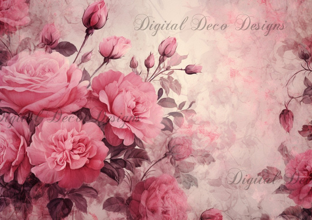 Design For Theme Roses Pink Roses Painting 4 Background (#D034) - Digital Deco Designs