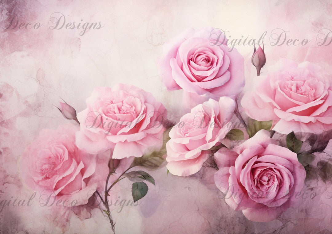 Design For Theme Roses Pink Roses Painting 5 Background (#D035) - Digital Deco Designs