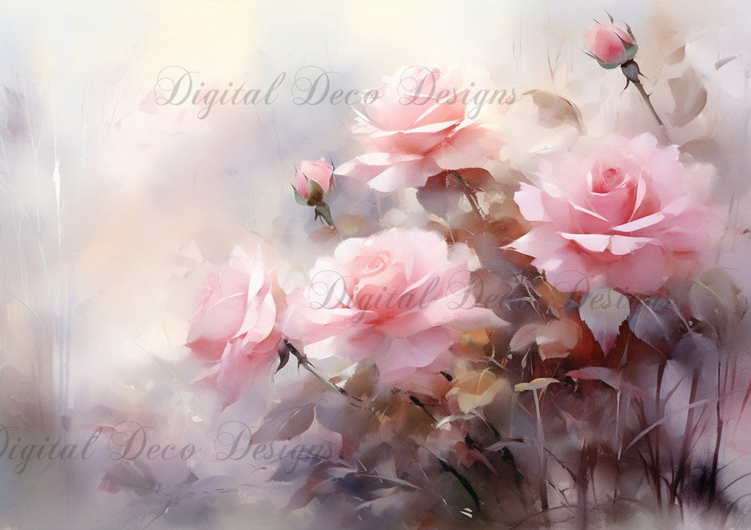 Pink Roses Painting 6 Background (#D036)-Digital Deco Designs