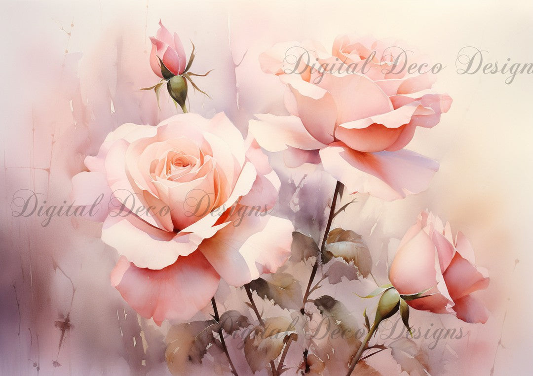 Pink Roses Painting 7 Background (#D037)-Digital Deco Designs