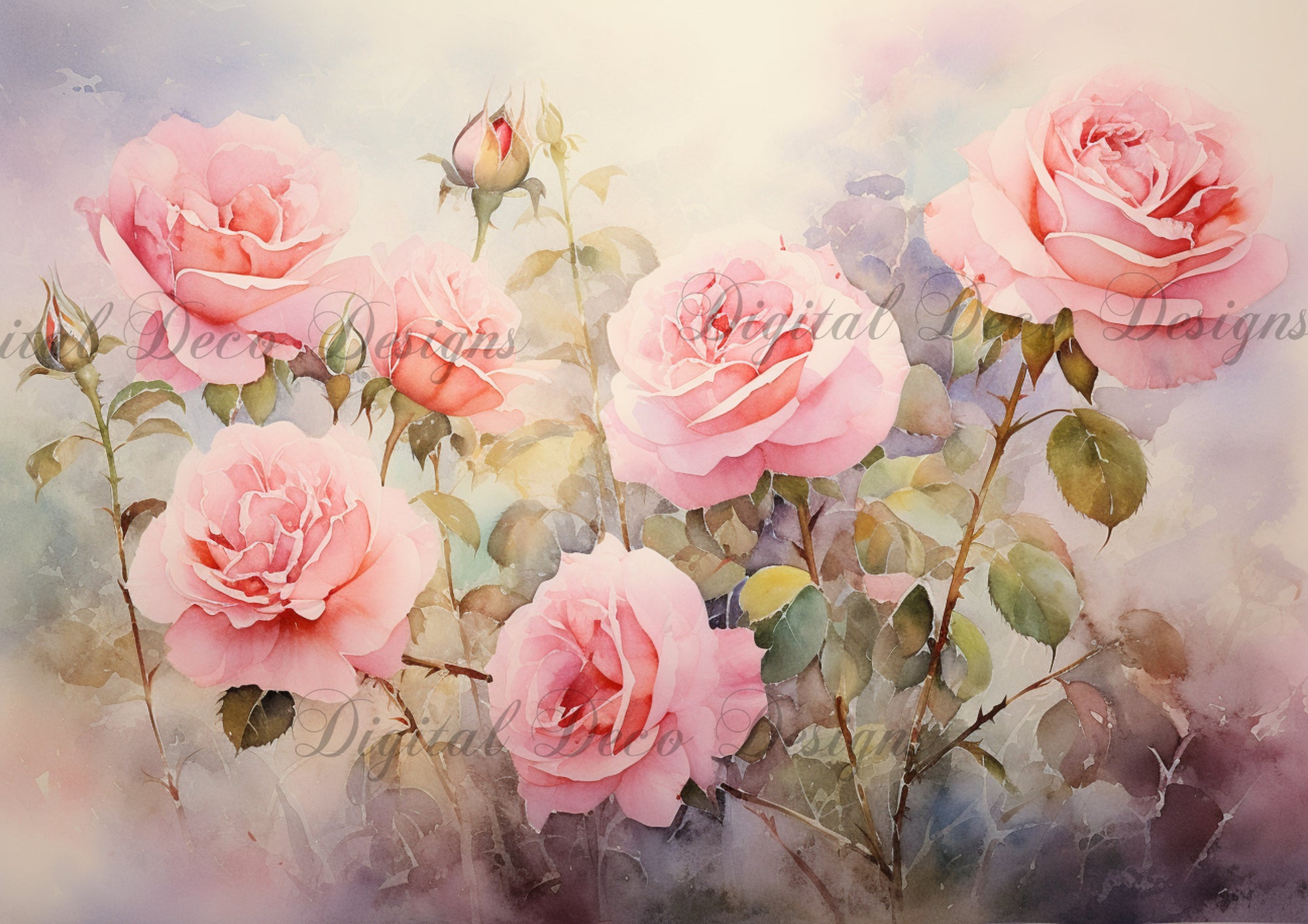 Pink Roses Painting 8 Background (#D038)