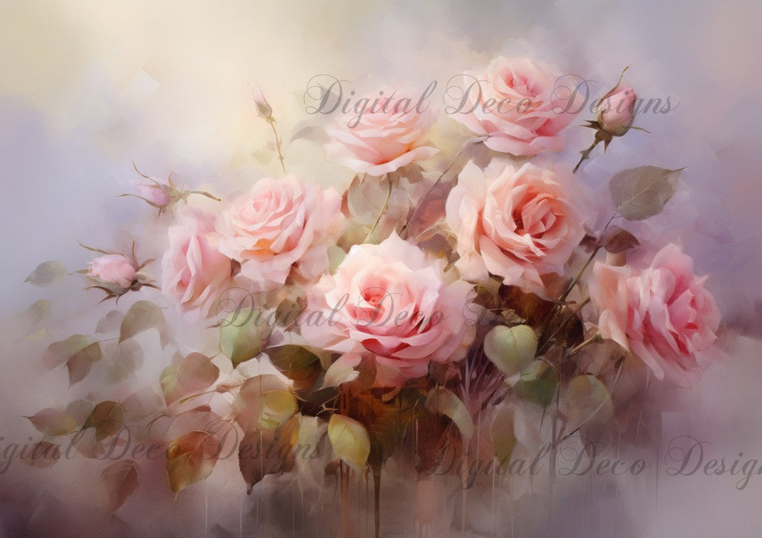 Pink Roses Painting 9 Background (#D039)-Digital Deco Designs