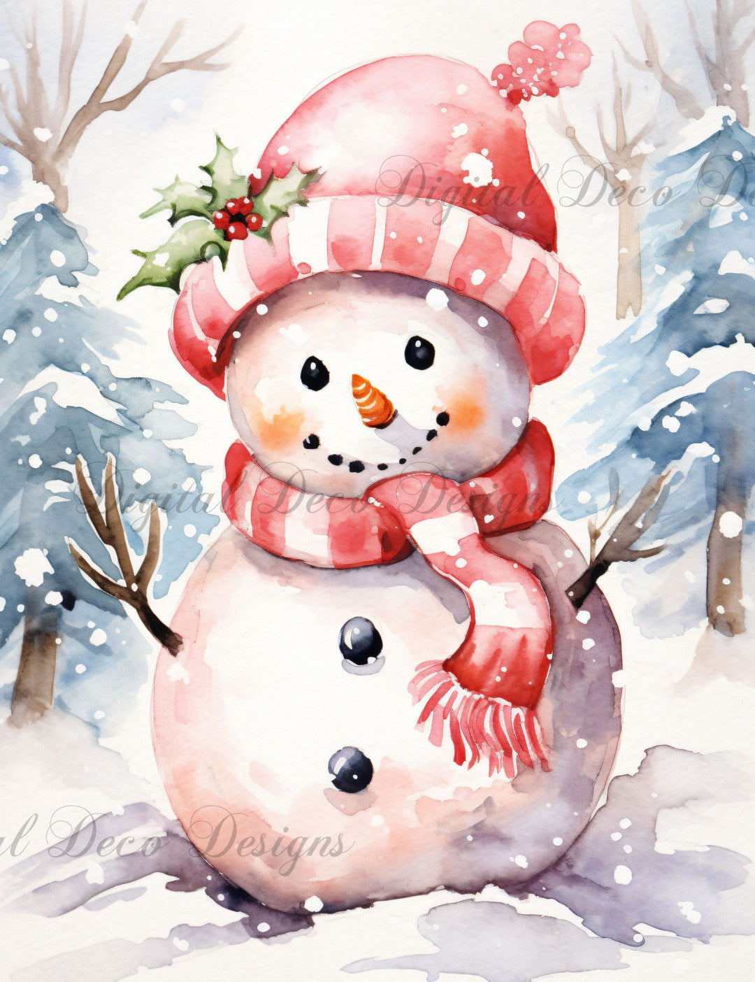 Pink Christmas Wonderland Snowman 11 (#H077) (Exclusive Members Design)-Digital Deco Designs