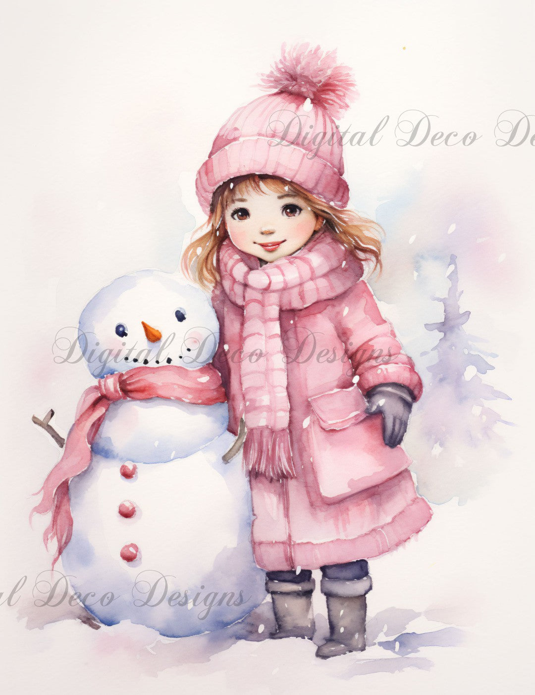 Pink Christmas Wonderland Snowman 13 (#H079) (Exclusive Members Design)-Digital Deco Designs