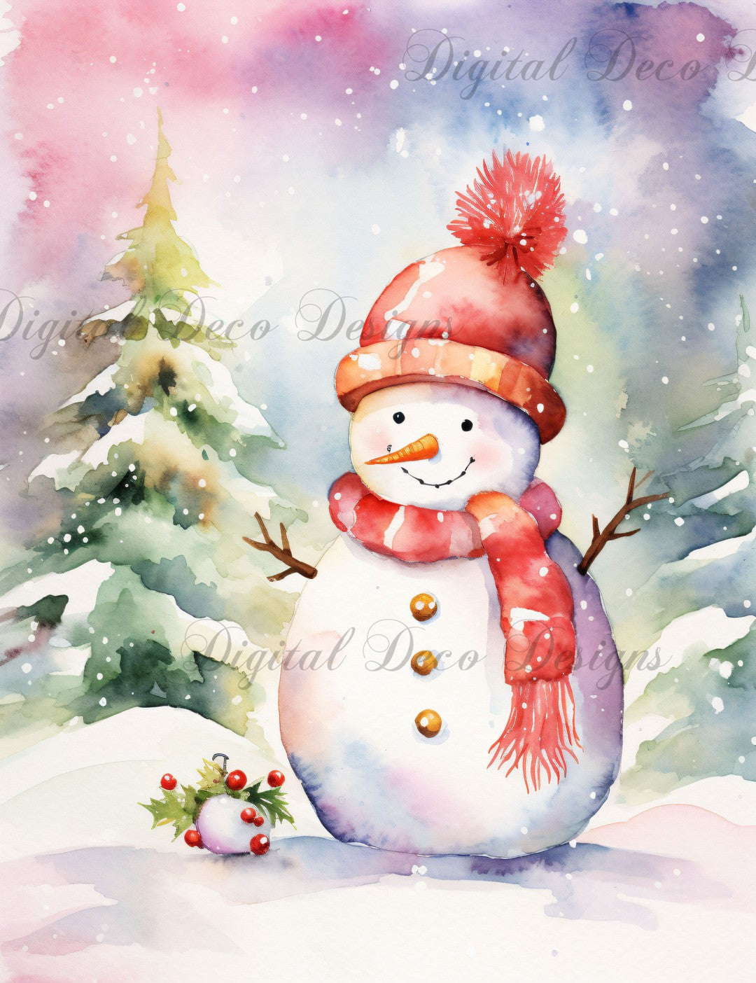 Pink Christmas Wonderland Snowman 1 (#H067) (Exclusive Members Design)-Digital Deco Designs