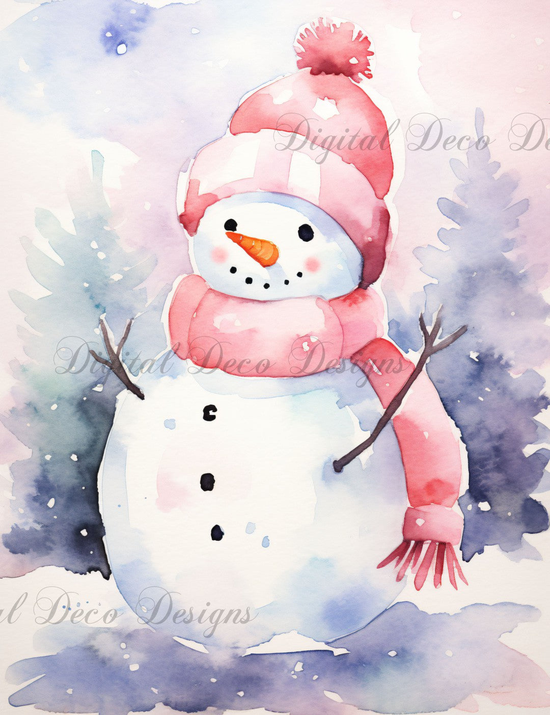 Pink Christmas Wonderland Snowman 2 (#H068)-Digital Deco Designs