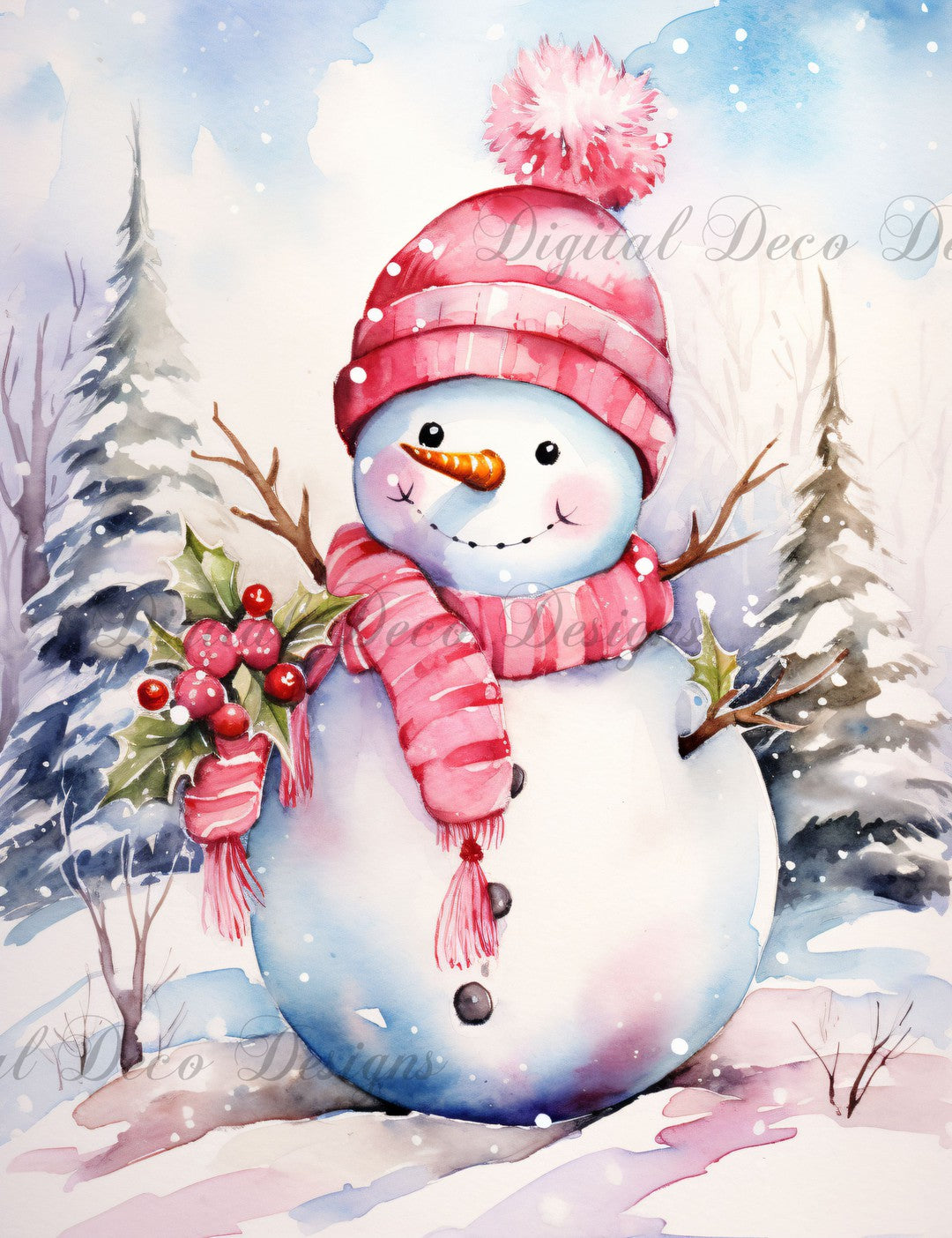 Pink Christmas Wonderland Snowman 3 (#H069) (Exclusive Members Design)-Digital Deco Designs