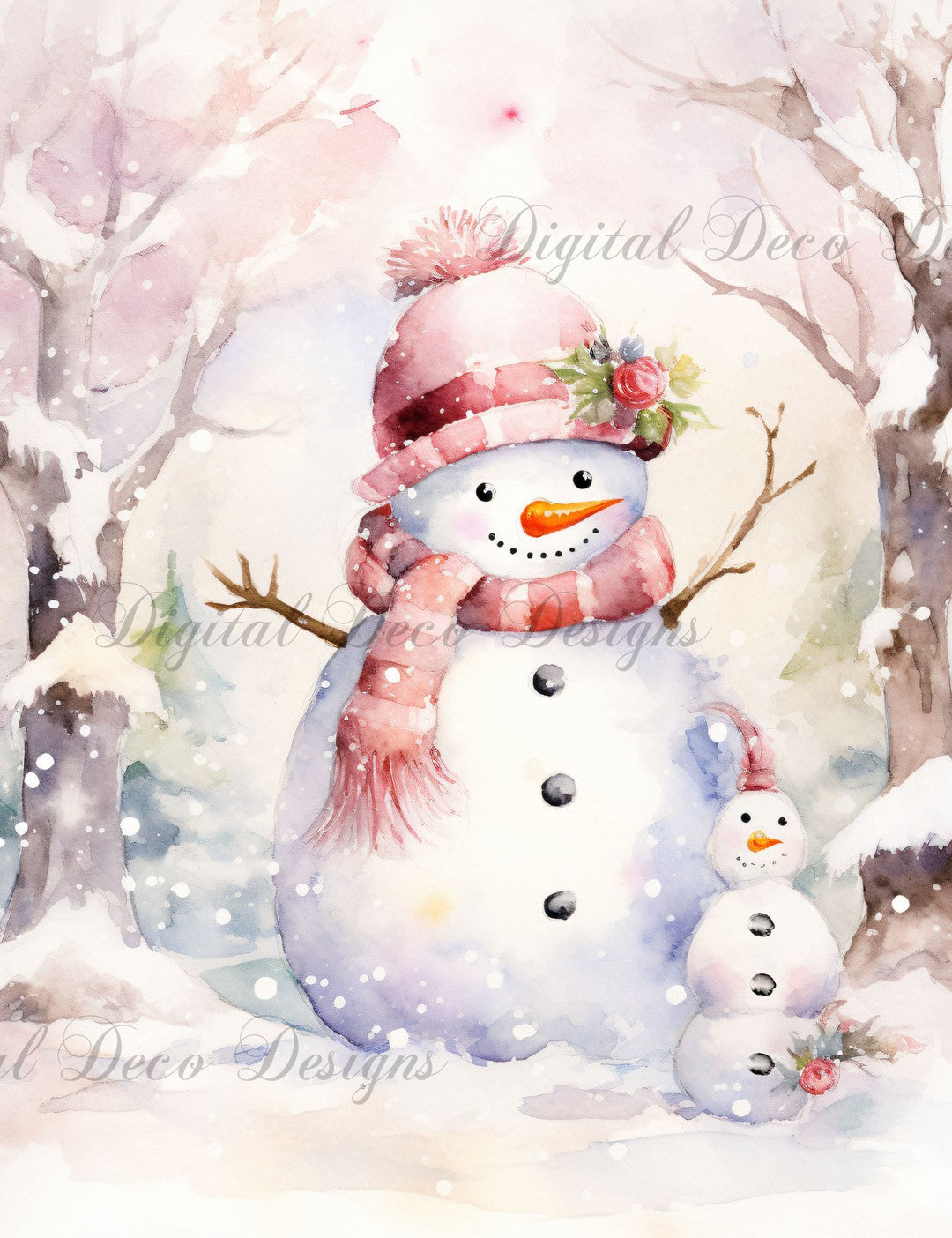 Pink Christmas Wonderland Snowman 4 (#H070)-Digital Deco Designs