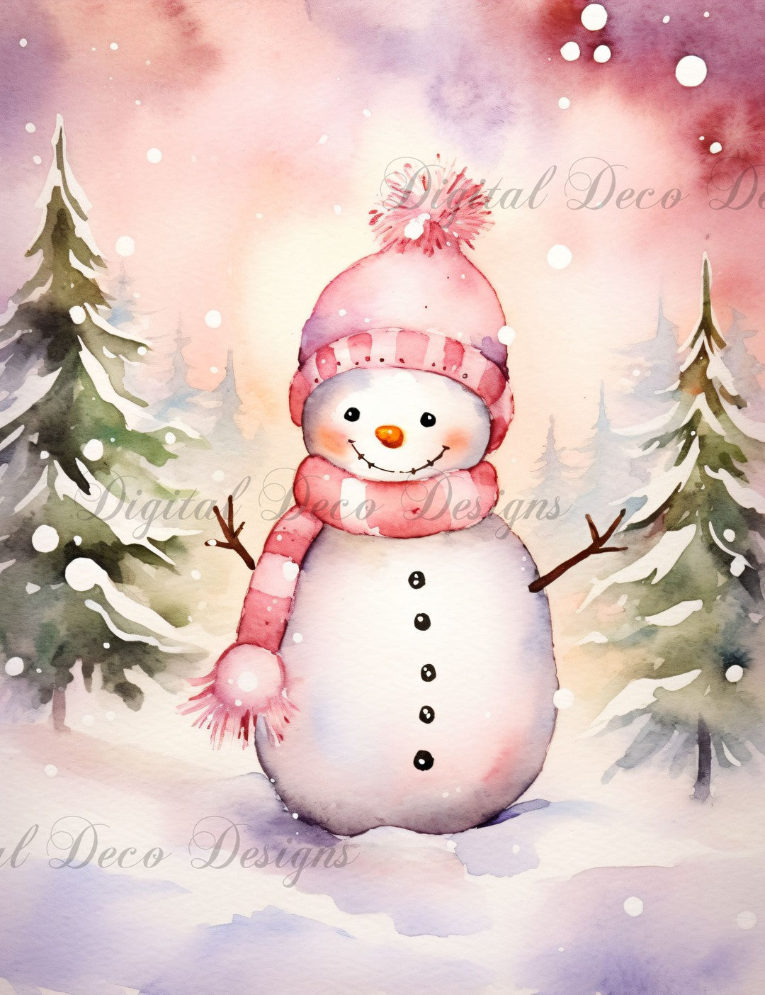 Pink Christmas Wonderland Snowman 6 (#H072) (Exclusive Members Design)-Digital Deco Designs