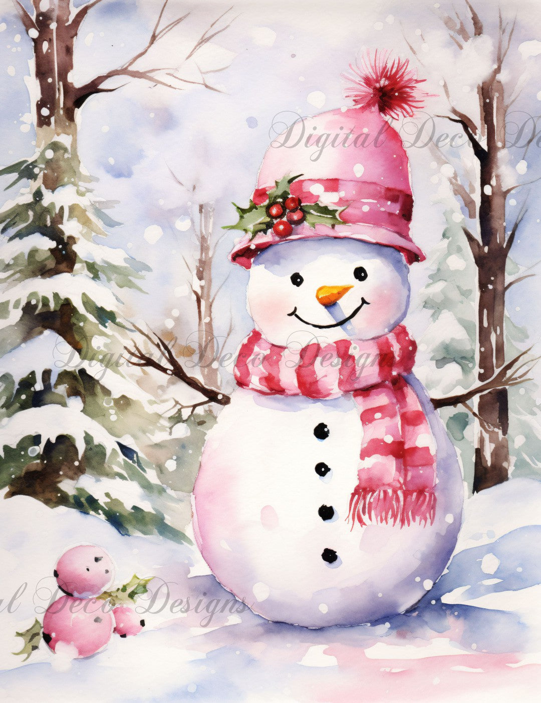 Pink Christmas Wonderland Snowman 8 (#H074) (Exclusive Members Design)-Digital Deco Designs