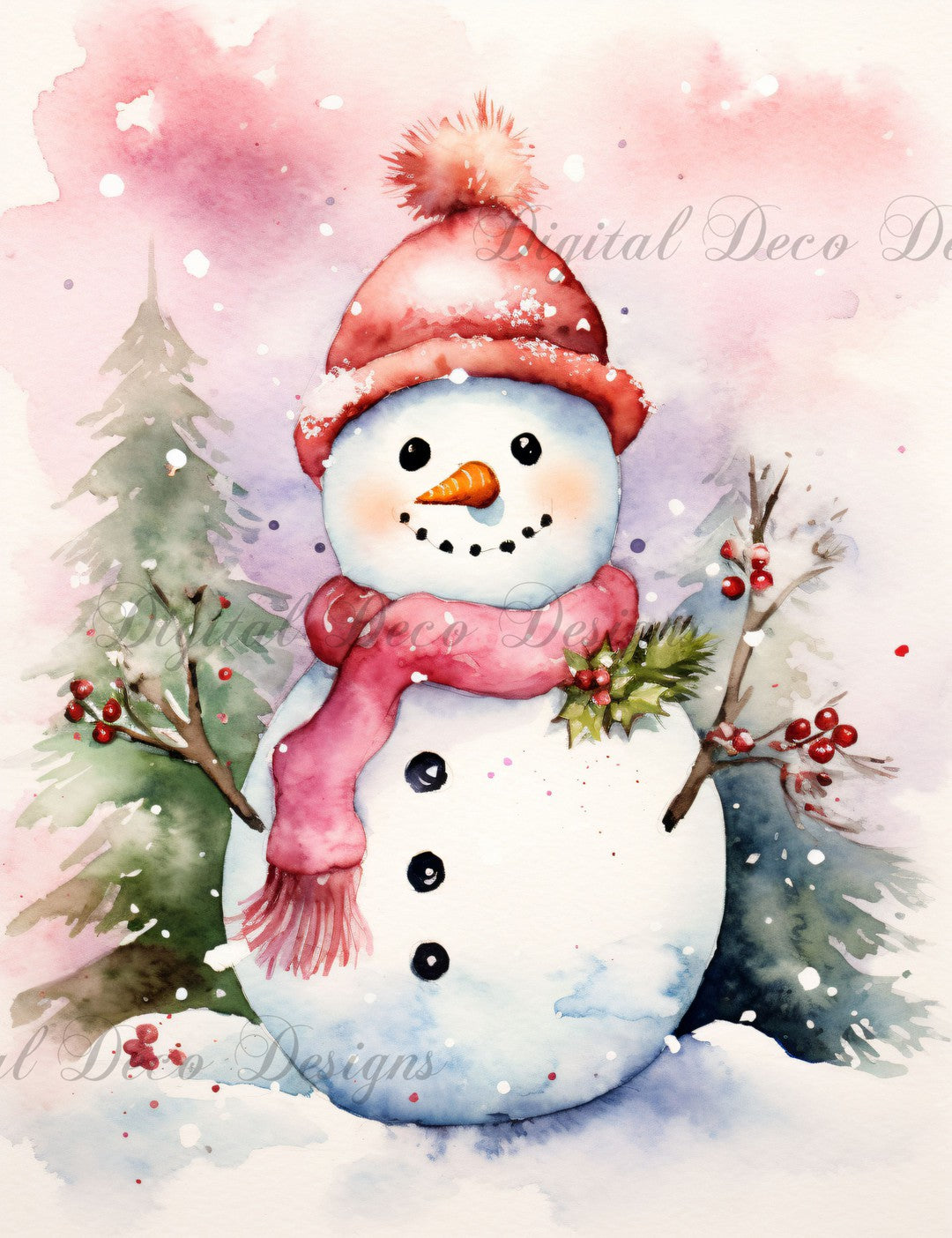 Pink Christmas Wonderland Snowman 9 (#H075) (Exclusive Members Design)-Digital Deco Designs