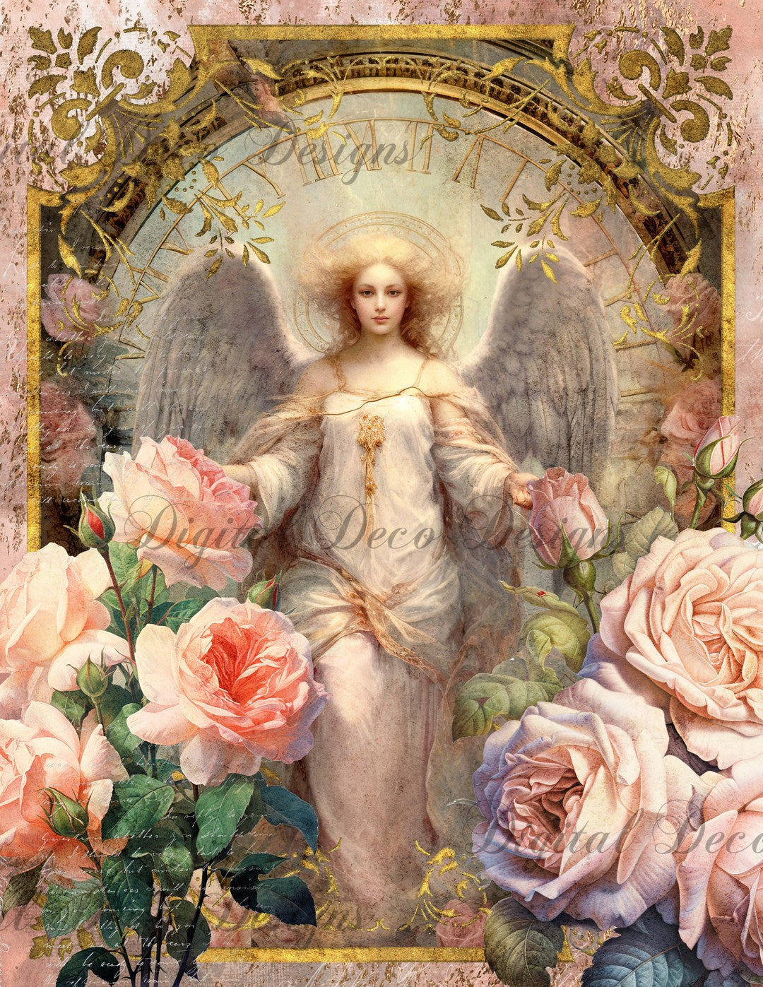 Pink and Gold Angel 1 (Print Only) (#D007)-Digital Deco Designs