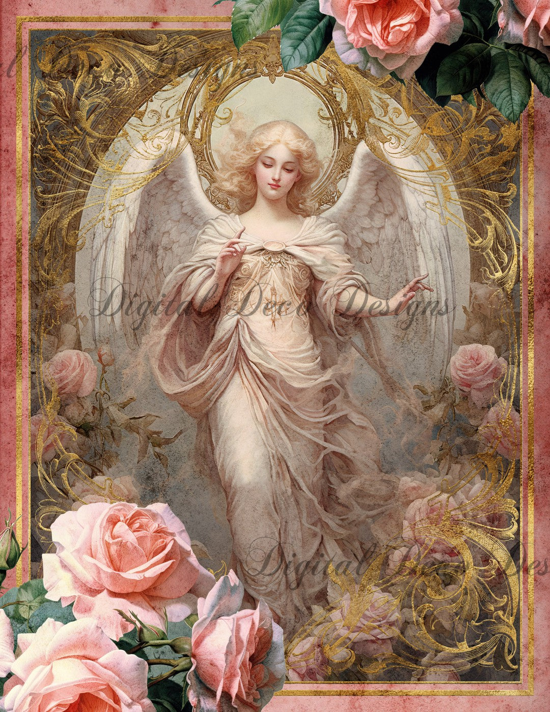 Pink and Gold Angel 2 (Print Only) (#D008)-Digital Deco Designs