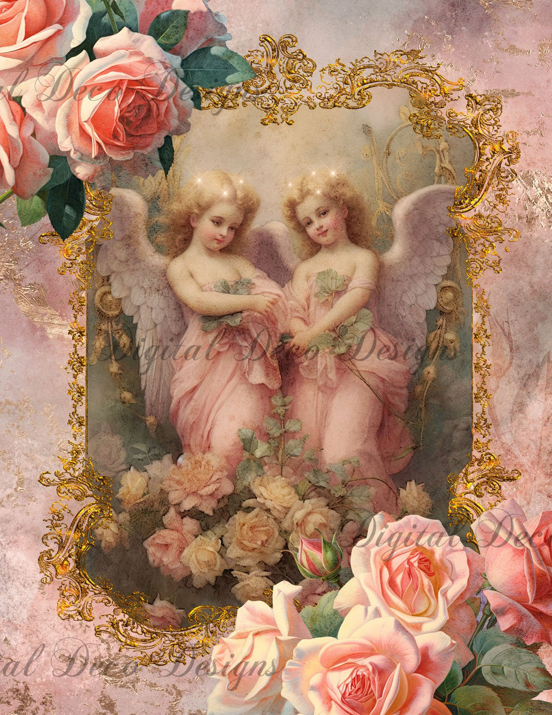 Pink and Gold Cheribum 1 (Print Only) (#D012)-Digital Deco Designs