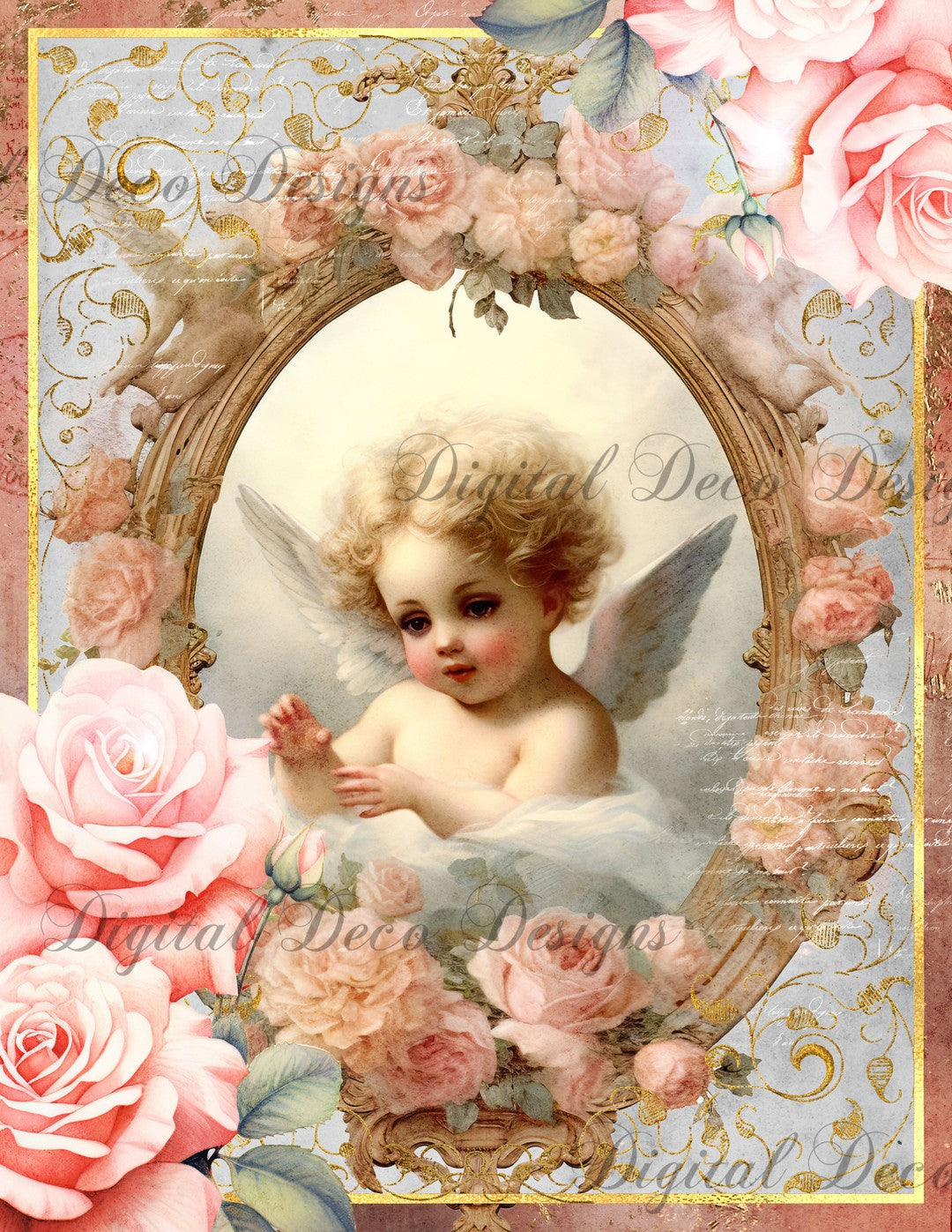 Pink and Gold Cheribum 2 (Print Only) (#D013)-Digital Deco Designs