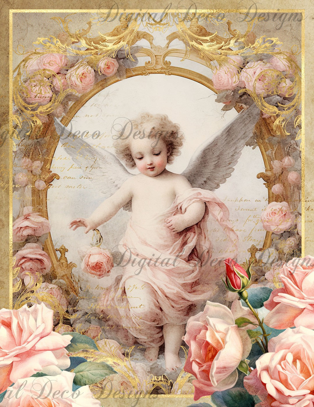 Pink and Gold Cheribum 4 (Print Only) (#D015)-Digital Deco Designs