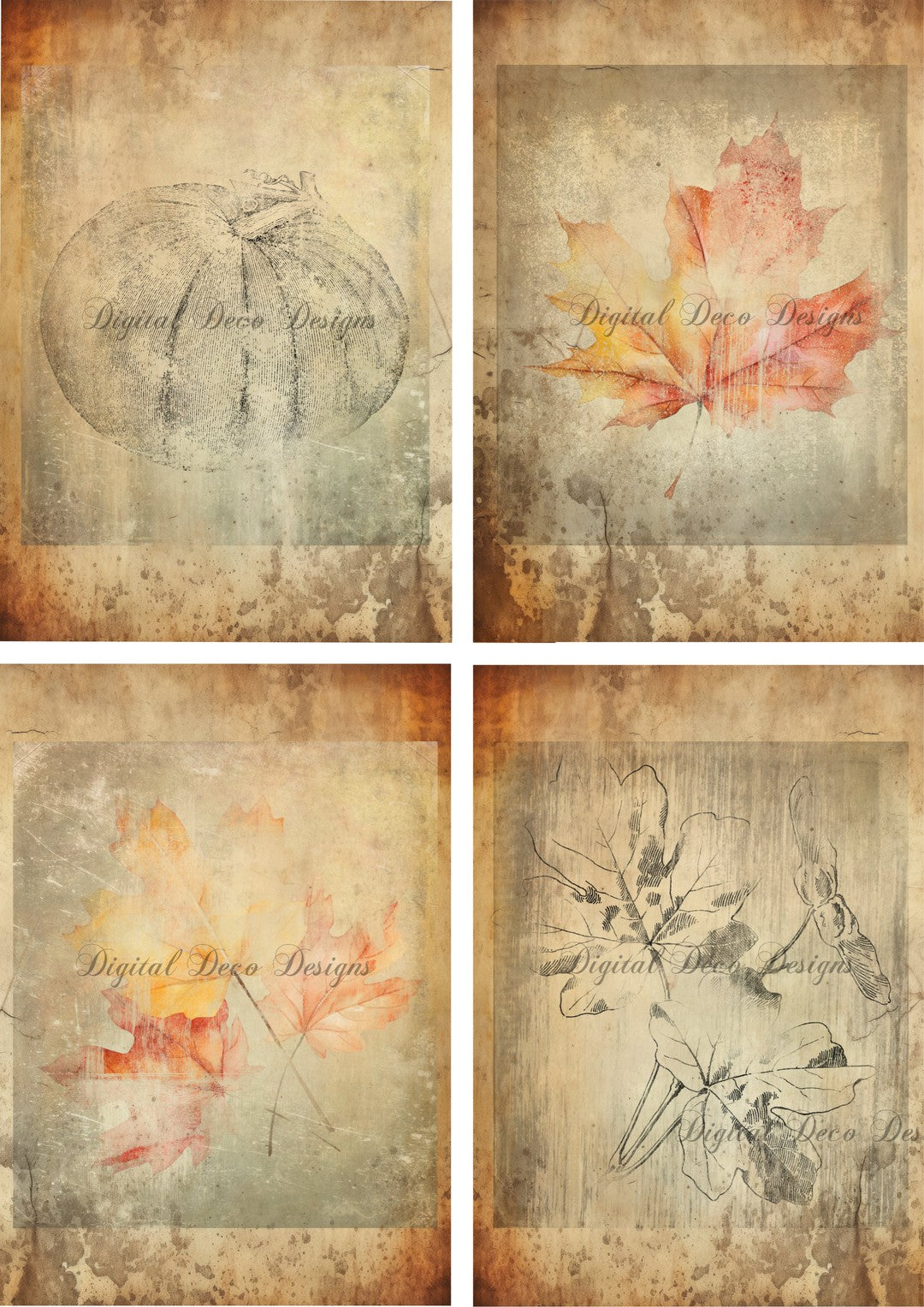 Pressed Leaves Collage Sheet (#D046)-Digital Deco Designs