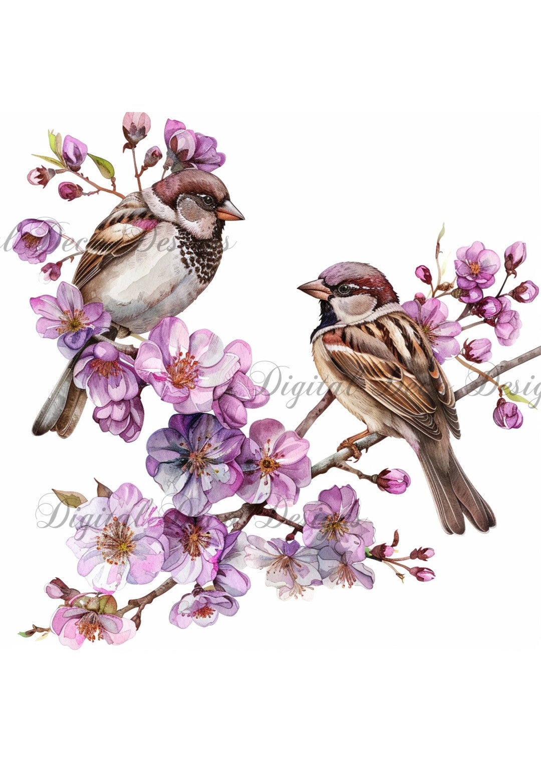 Purple Sparrows 4 (Exclusive Members Design) (#G049)-Decoupage Paper