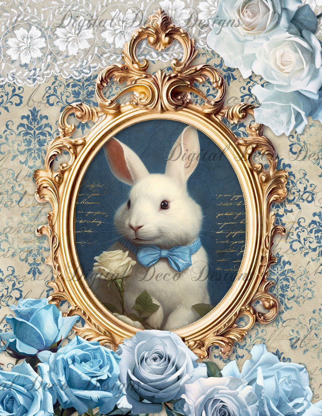 Rabbits in Blue 4 (Print Only) (#D065)-Digital Deco Designs