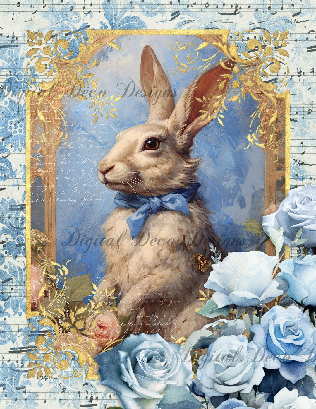 Rabbits in Blue 5 (Print Only) (#D066)-Digital Deco Designs
