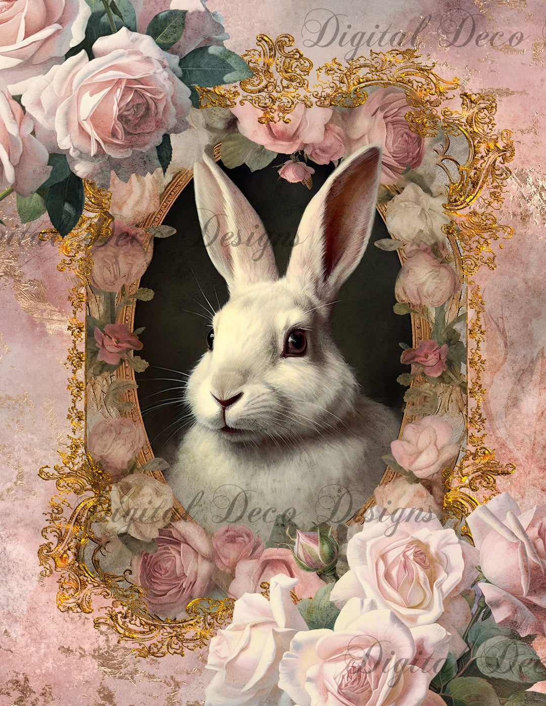 Rabbits in Pink 1 (Print Only) (#D067)-Digital Deco Designs