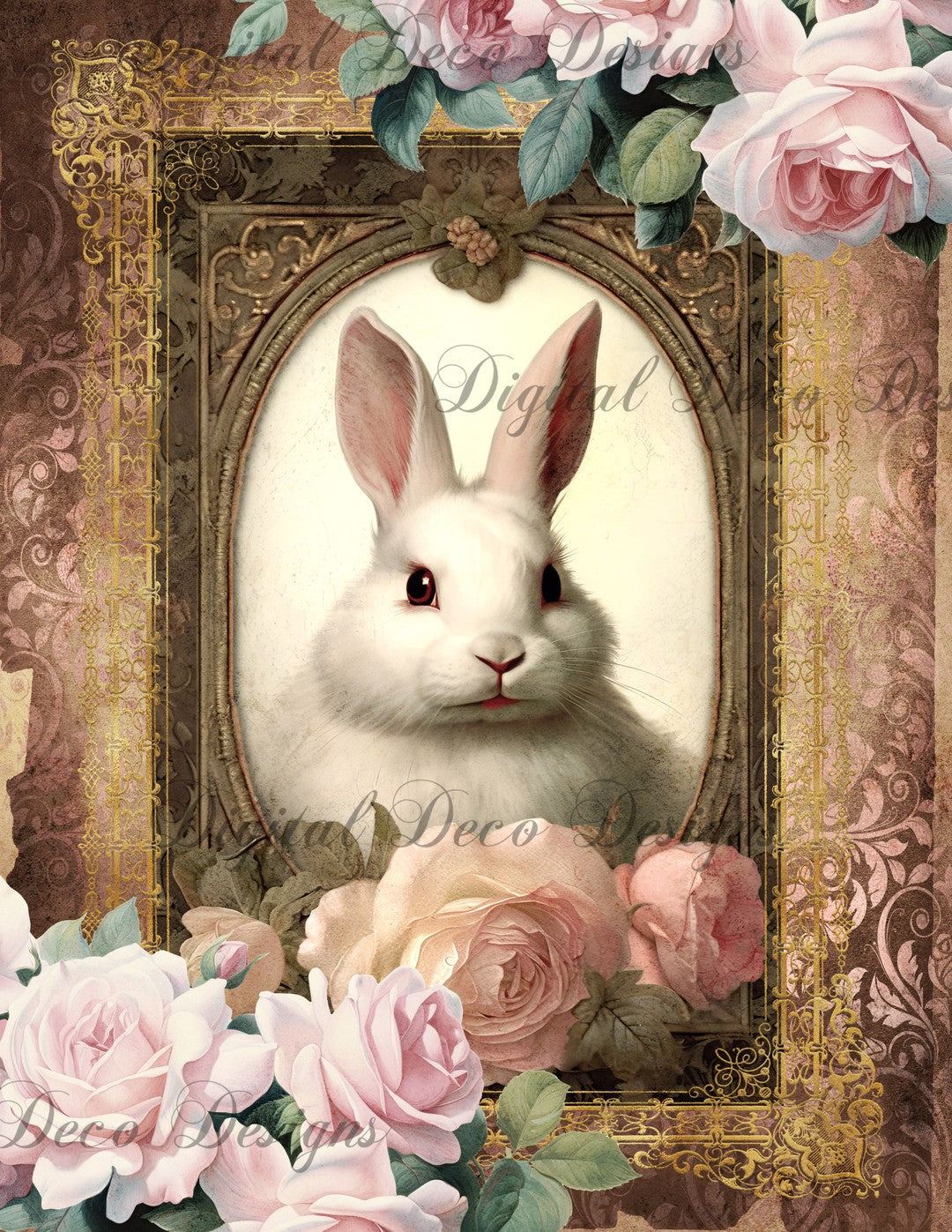 Rabbits in Pink 2 (Print Only) (#D068)-Digital Deco Designs
